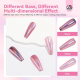 Saviland Chrome Nail Powder Set - Pink Laser Chrome Nail Powder Mirror Effect Laser Nail Art, Nail Glitter Manikyr Dekorativt pulver med svamppinnar, Nail Glitter Powder Nagelsalong