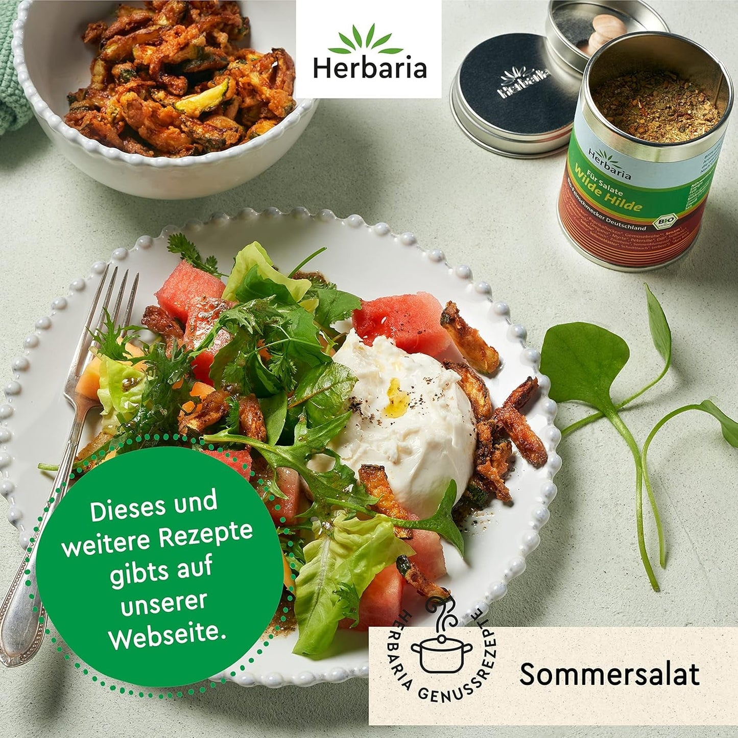 Herbaria Wilde Hilde bio 100g M-Dose-fertige Bio-Gewürzmischung - Saladgewürz für ausgefeilte Salade - mit erlesenen Ingrediens - in nachhaltiger Aromaschutz-Dose