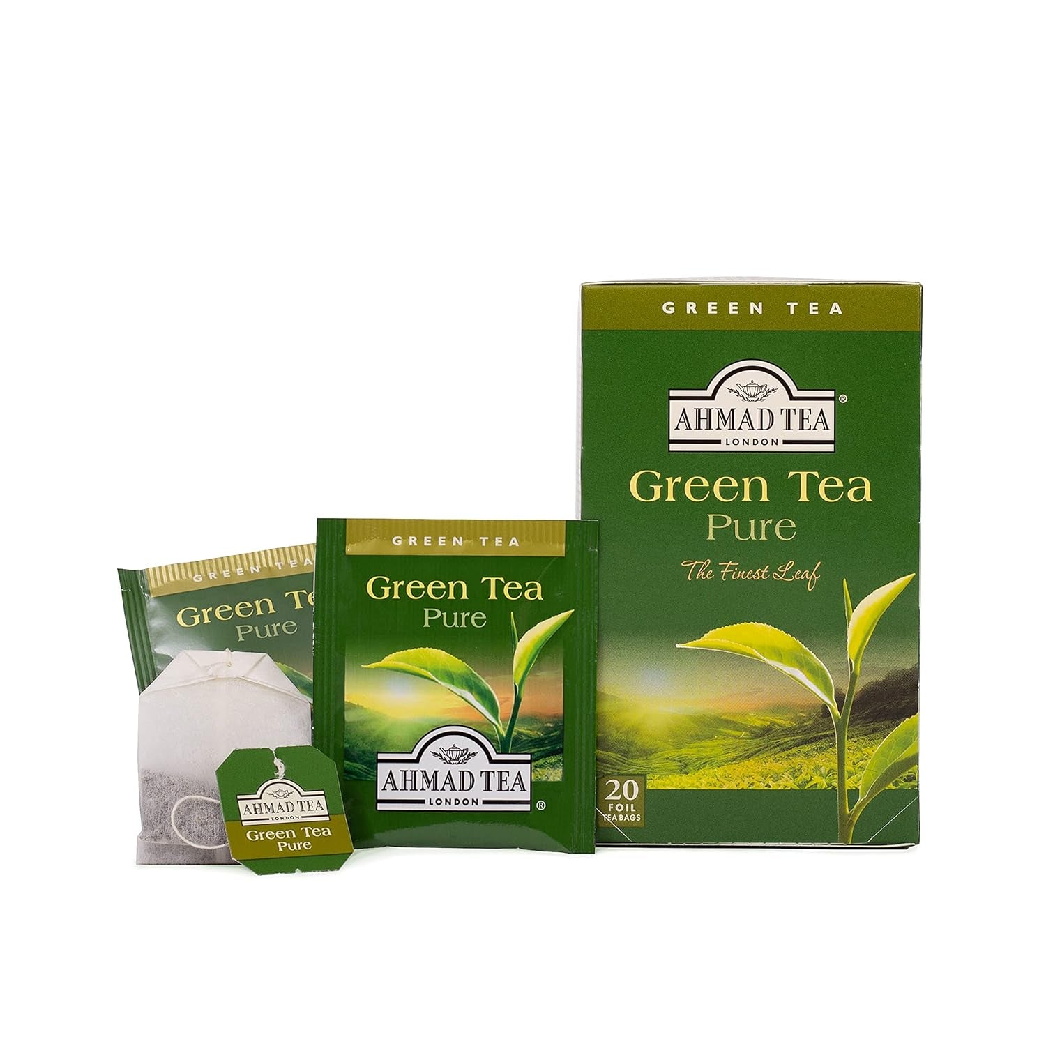 Ahmad Tea - Grönt te - Smakförseglade individuellt förpackade tepåsar med 2 g te per portion - 20 bandade tepåsar (paket med 2)