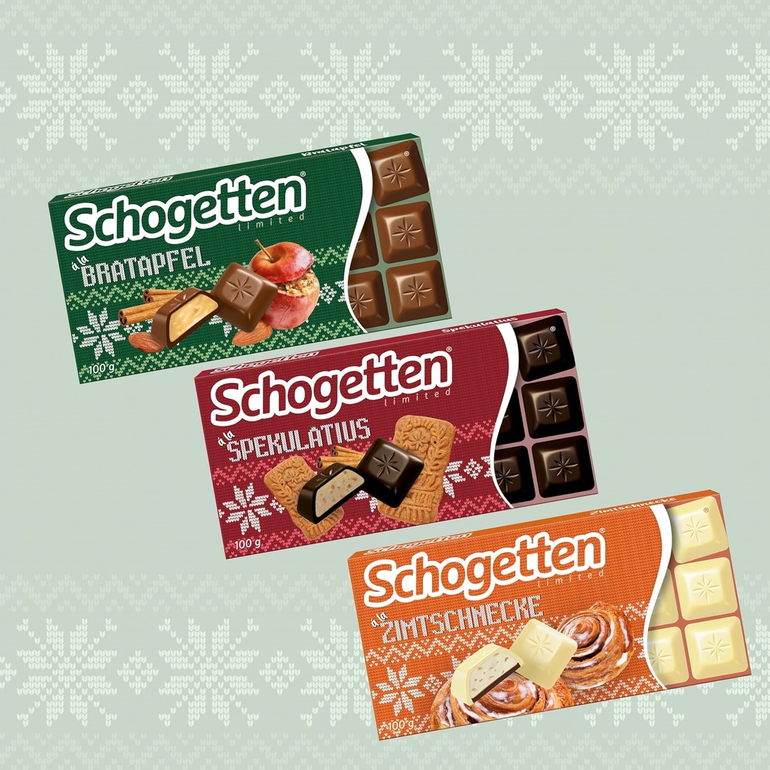 Schogetten Vinterutgåva med mogna äpplen I Chokladkaka 100g I med mjölkchoklad och i bekväma enskilda bitar