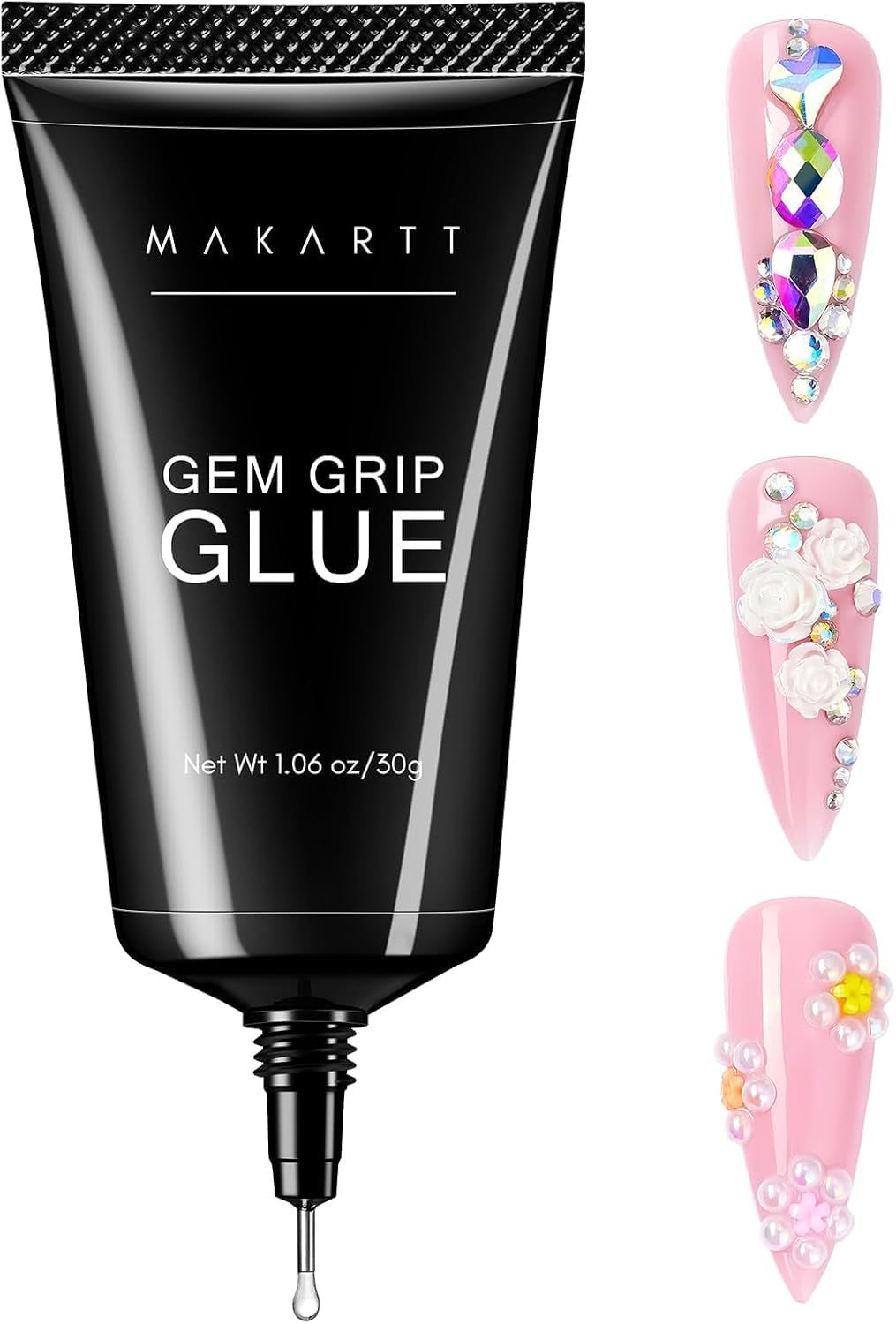 Makartt Rhinestone Adhesive Gel - 15ml UV Nagellim Set med Rosa Nail Charms Heart Circle Nail Smycken och Nageldesign Tillbehör för Hemmanikyr Alla hjärtans dag present