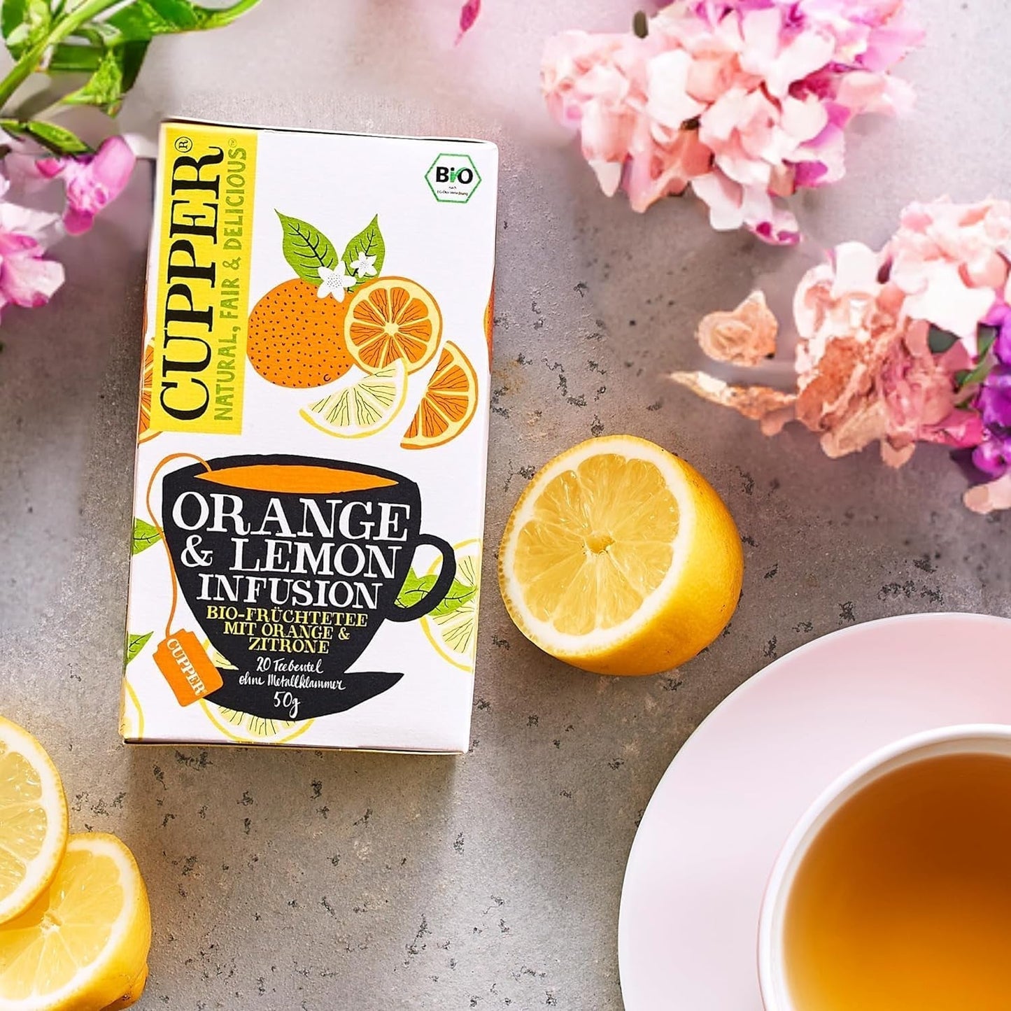 CUPPER Ekologiskt fruktte "Orange & Lemon Infusion", 20 oblekta tepåsar, ekologiskt, rättvis handel