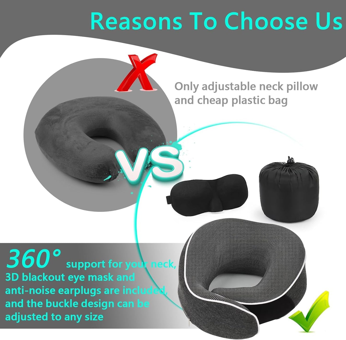 KILDOWS Flygplans nackkudde, Memory Foam Resekudde, Flygplans Resekudde med ögonmask och öronproppar, Ortopedisk Nackkudde, Perfekt för resor med flyg, bil, tåg Cervikala ortopediska kuddar Naty Shop