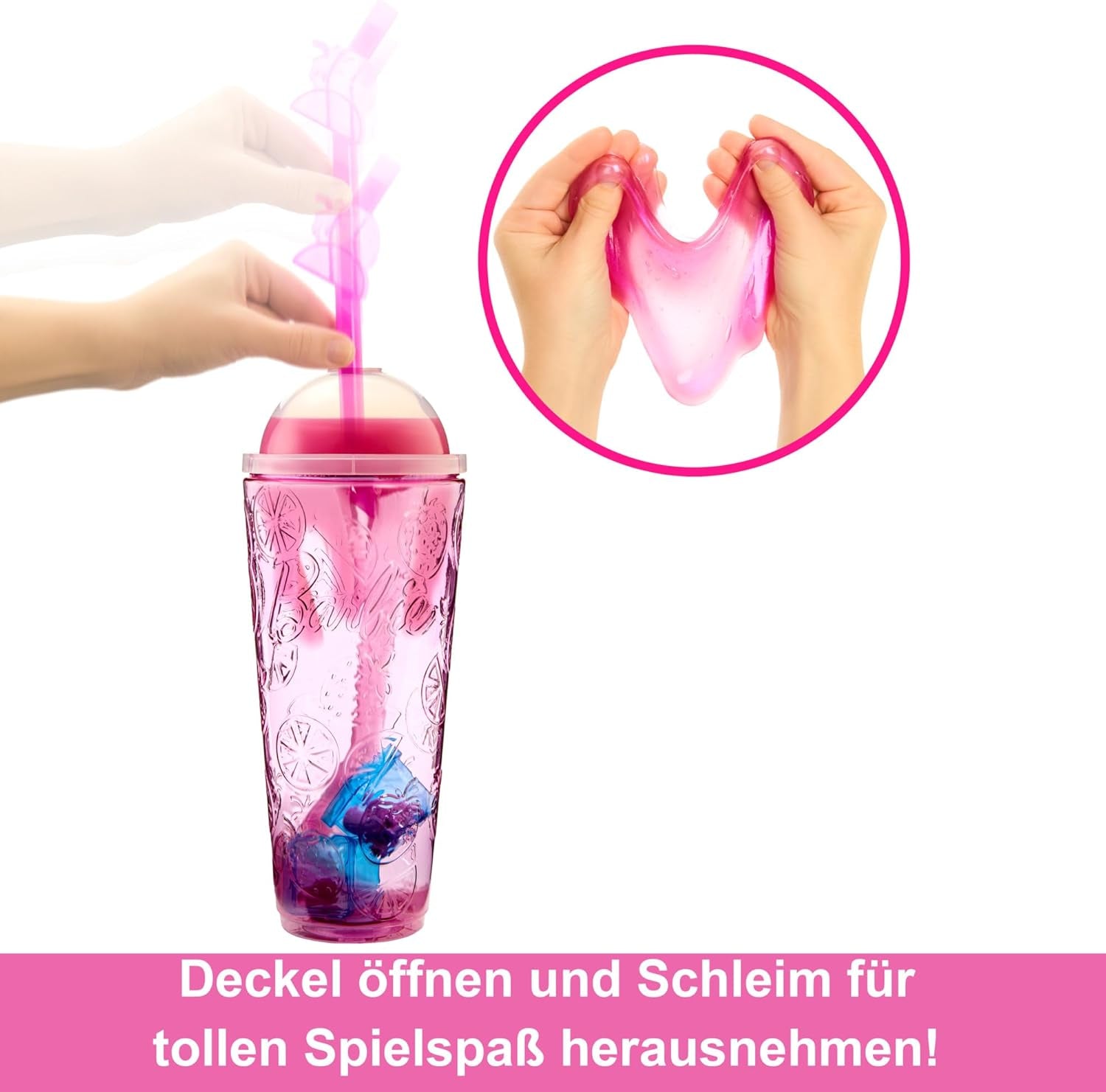 Barbie Pop Reveal Fruit - Överraskande dockor med 8 fruktiga överraskningar, inklusive en positionerbar docka med jordgubbssaft och en fluffig valp i åldern 3+, HNW41