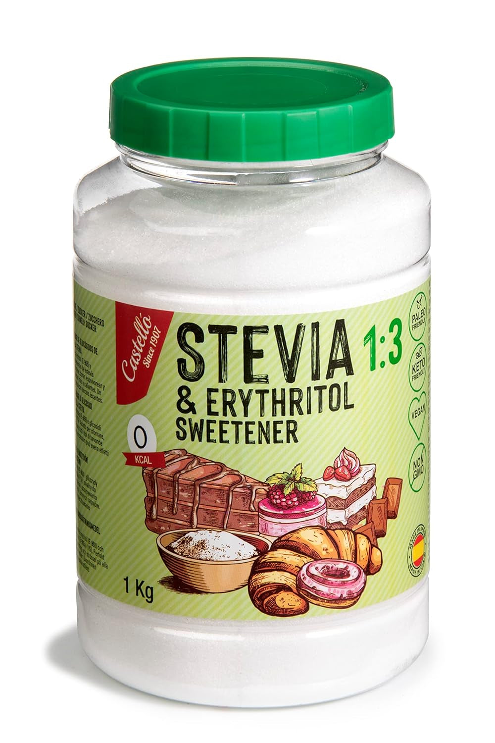 Stevia + Erythritol 1:3 Süßstoff | 1G = 3G Zucker | 100% Natürlicher Zuckerersatz - 0 Kalorien - 0 Glykämischer Index - Keto Und Paleo - 0 Netto-Kohlenhydrat - Kein GVO - Castello sedan 1907-1 Kg Sweeteners Naty Shop Standardtitel