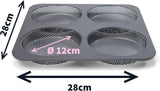 Hamburgerbrötchen, Perforiert, Antihaftbeschichte, 4 Runde Mulden Mit Je 12 Cm, Pfannengröße 28 X 28 Cm, 2,5 Cm Tief, Mittelgroß, Schwarz Formar och plåtar för bakning Naty Shop