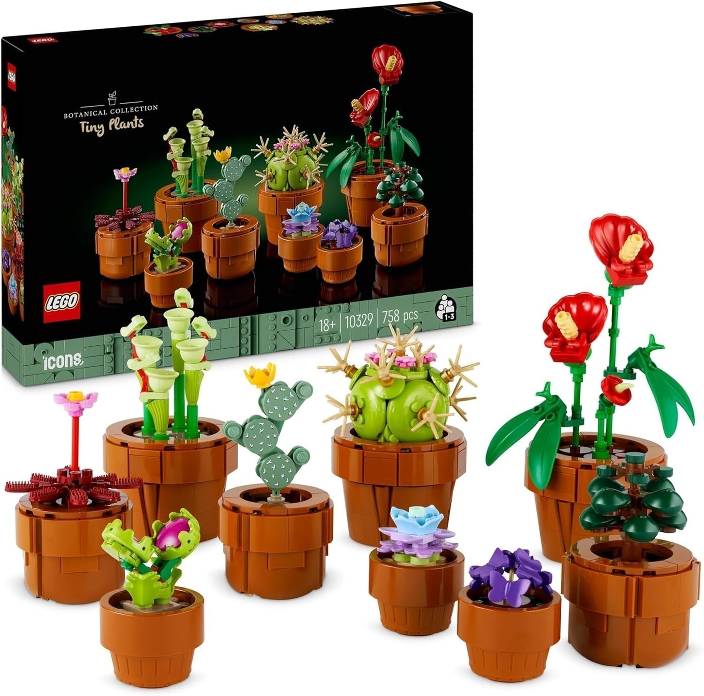 LEGO Icons miniväxter, 9 byggbara konstgjorda blommor, botanisk samlingsset för vuxna med byggbara terrakottakrukor, hemdekorationer, present för kvinnor och män 10329 byggset Besuche den LEGO-Store miniväxter