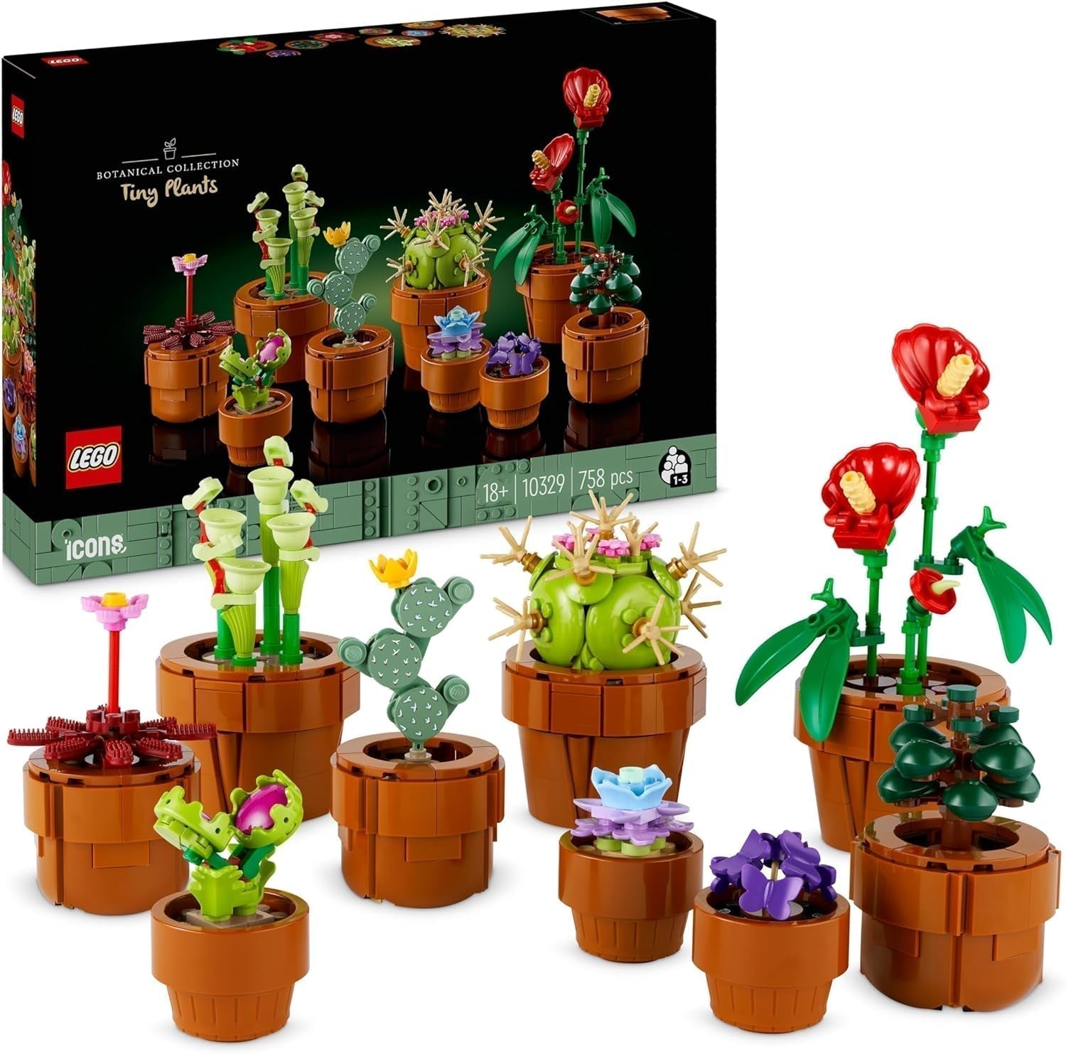 LEGO Icons miniväxter, 9 byggbara konstgjorda blommor, botanisk samlingsset för vuxna med byggbara terrakottakrukor, hemdekorationer, present för kvinnor och män 10329 byggset Besuche den LEGO-Store miniväxter