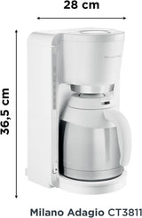 Filter coffee maker Rowenta CT3811 Adagio Milano | Med termokanna i rostfritt stål | 10-15 koppar | Automatisk avstängning | White/Stainless steel