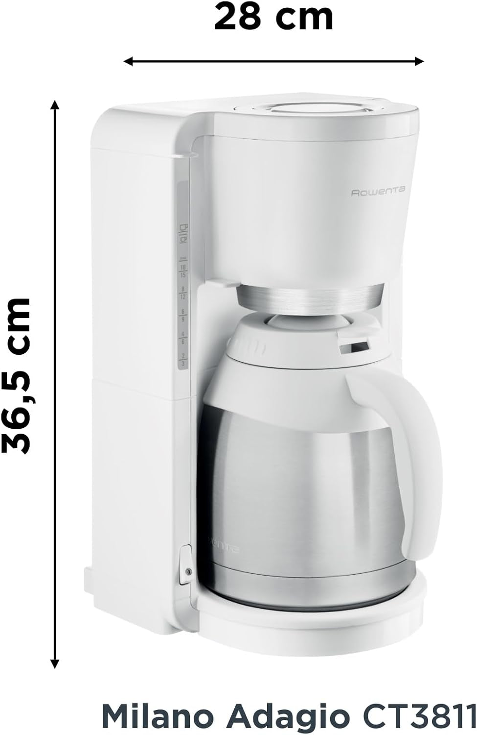 Filter coffee maker Rowenta CT3811 Adagio Milano | Med termokanna i rostfritt stål | 10-15 koppar | Automatisk avstängning | White/Stainless steel