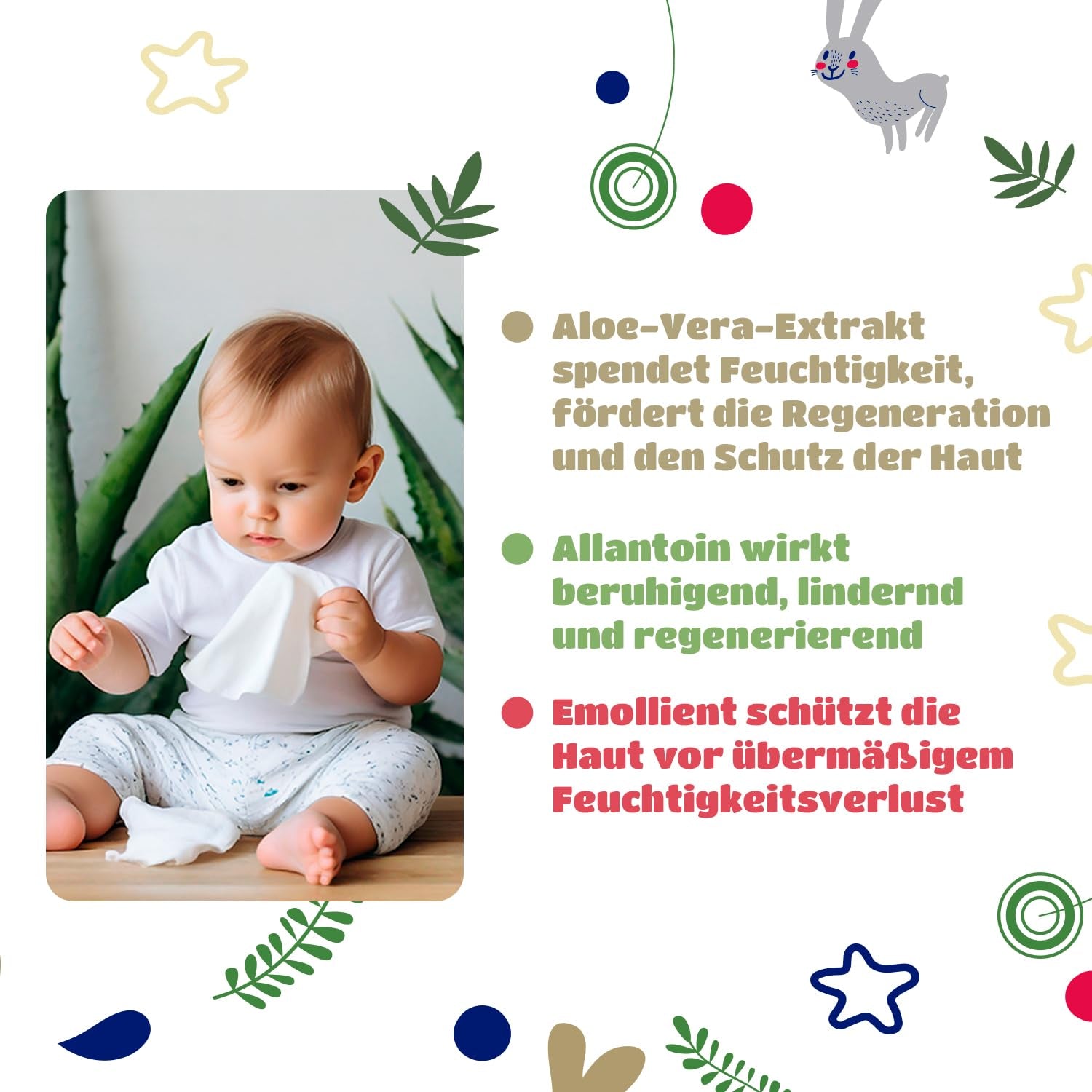 Kindii Natural Balance våtservetter för bebis – (1 x 60 st.) Våtservetter för bebisar och barn – Skyddande, Aloe Vera, Delikat doft – 60 st.