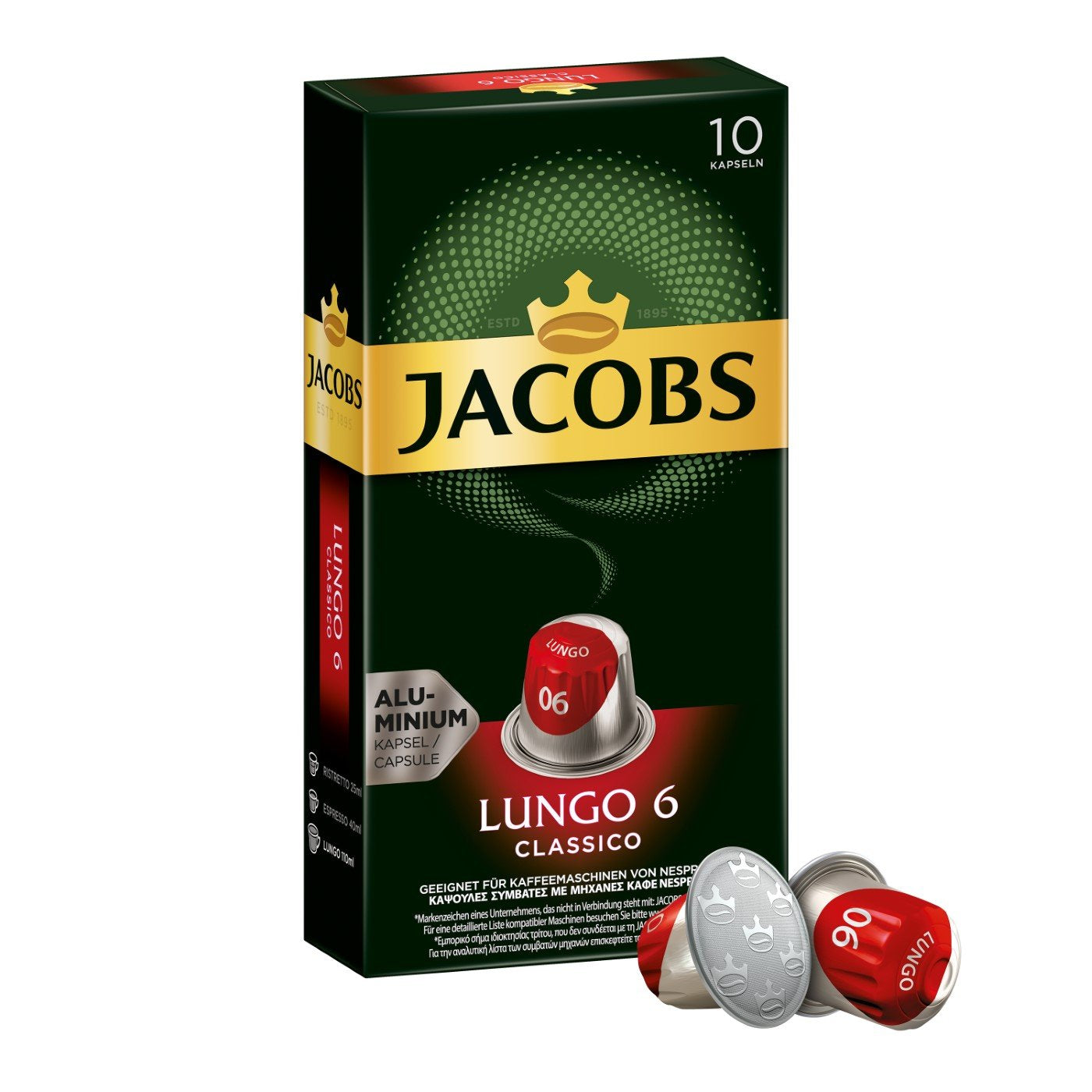 Jacobs Kapseln Lungo Intenso, Intensität 8 & Kapseln Lungo Classico, Intensität 6, 100 Nespresso®* kompatibel Kaffeekapseln, 10er Pack, 10 x 10 Getränke
