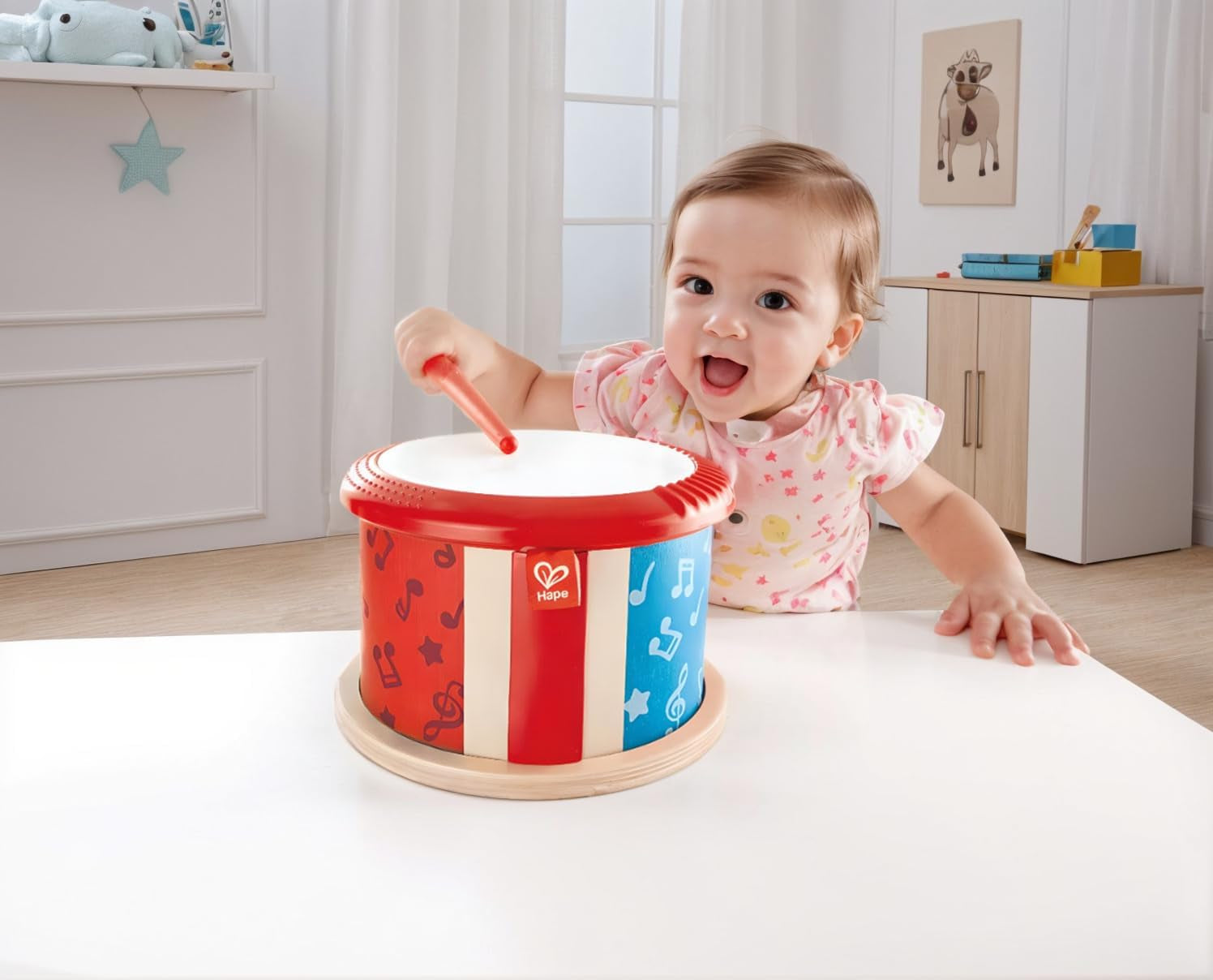 Hape dubbelsidig trätrumma | musikleksak för små barn Jucarii Bebe Naty Shop