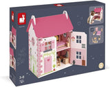 Janod - Mademoiselle Wooden Dollhouse, 3 våningar och 11 tillbehör, replikleksak, utvecklar fantasin, åldrar 3+, J06581, Pink Naty Shop Dollhouses