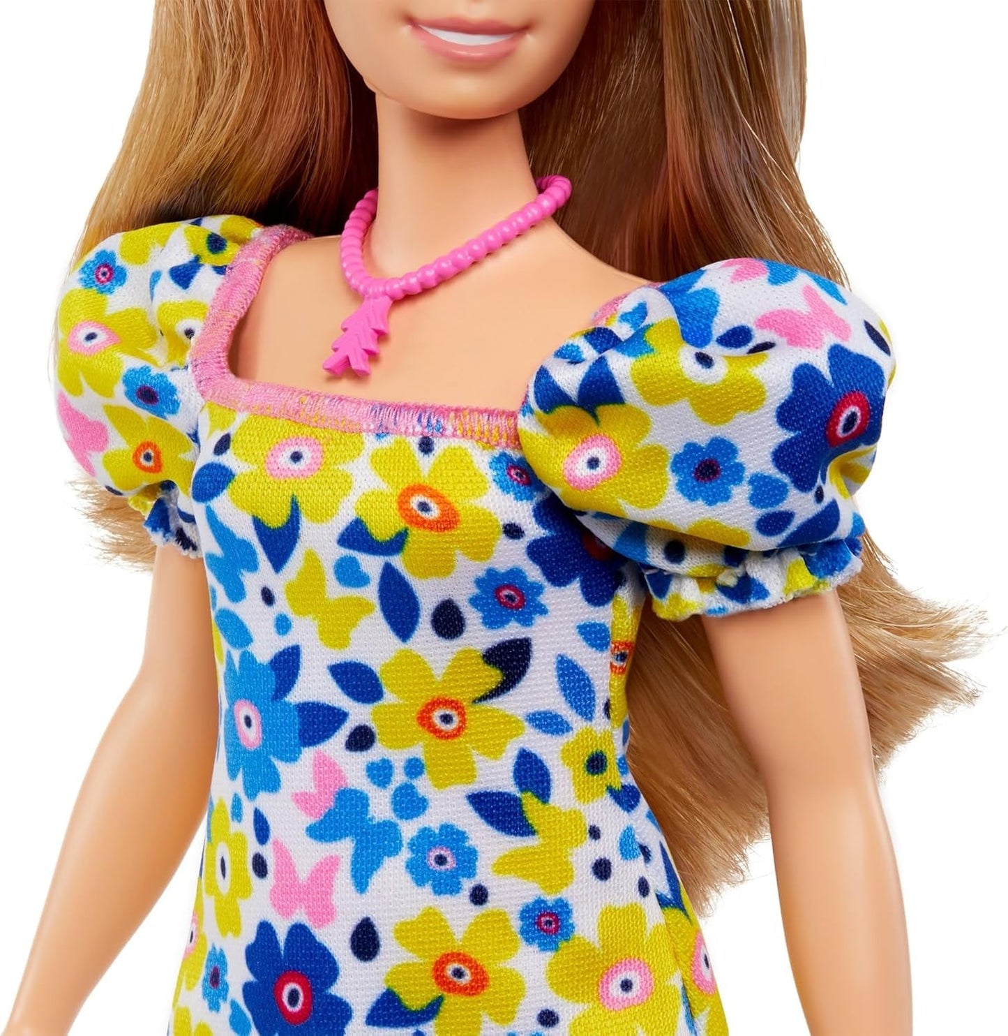 Barbie Fashionistas - utvecklad med National Down Syndrome Society, blont hår och trendig outfit med en blommig klänning och vita sneakers, för barn från 3 år och uppåt, HJT05 Naty Shop Dolls