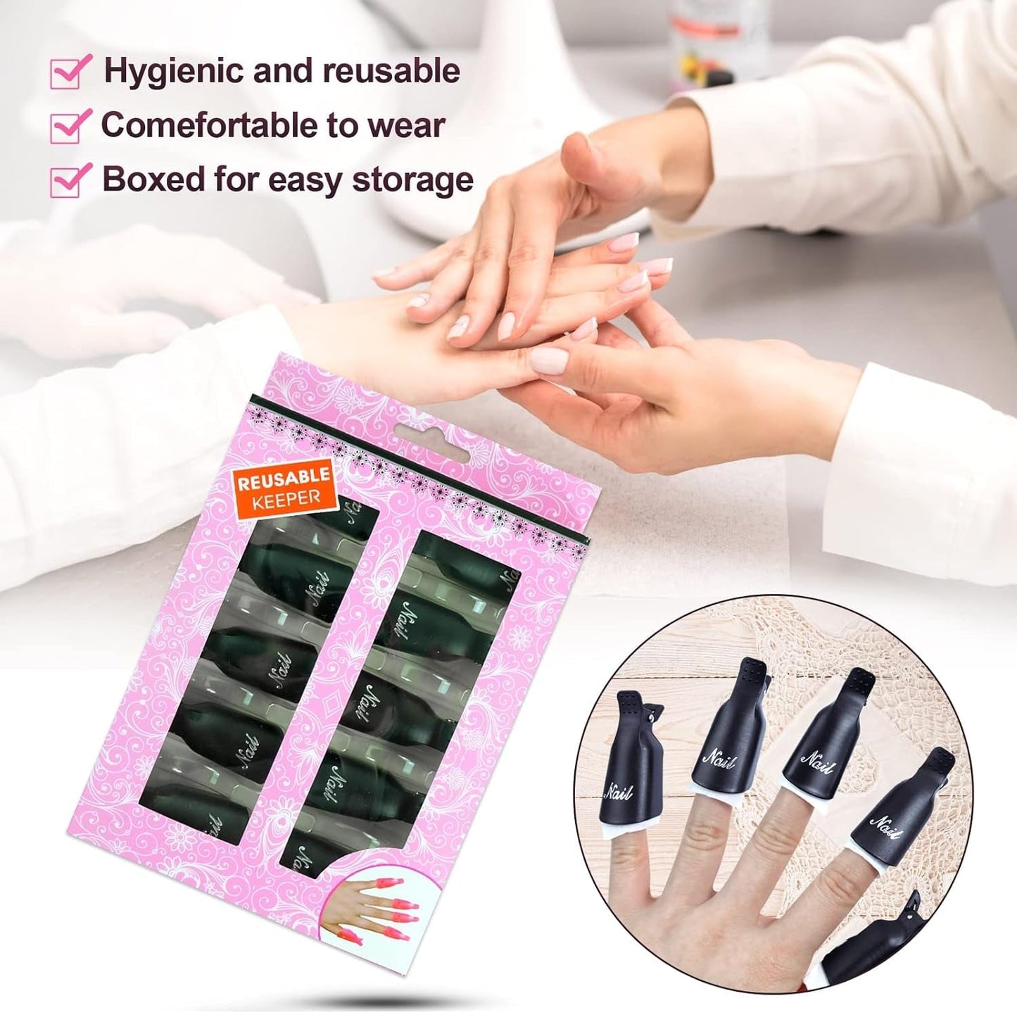 Hanyousheng Nagellackentferner Clips, Nagel Clips, 10 Stück Schwarz Nagelclips, Nagel Klammer, Nails Art Gel Cap, Soak off Clip Cap UV Gel Poliermittel Entferner Wrap Nail Tool