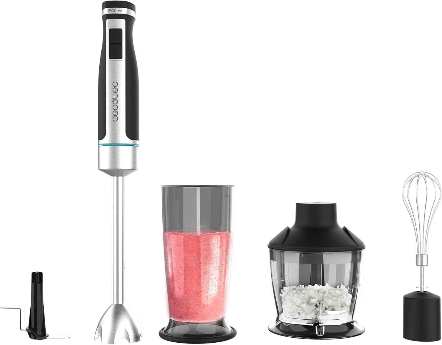Cecotec Hand-Mixer Powergear 1500 - Klingen Aus Titanium Beschichtung, 21 Geschwindigkeitsstufen, 1500 W, Inklusiv Glas Mit Deckel. (Schwarz Und Edelstahl, XL) Kitchen Naty Shop 4 Zubehörteile