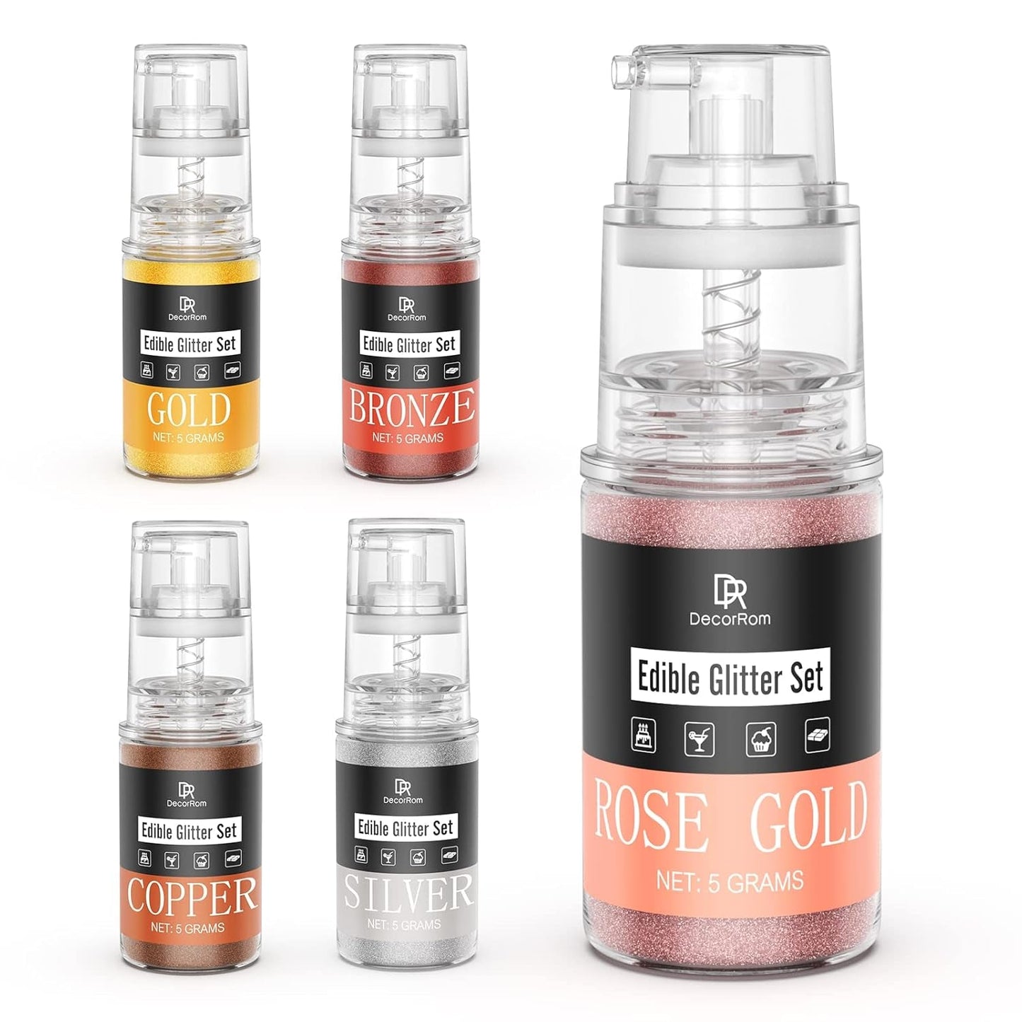 DecoRom, ätbart glitter, puder, 10 gram Glitter Naty Shop Set 5 färger