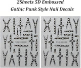 2PCS 5D Relief Gothic Punk Nagelsticker, Nagel Sticker Selbstklebend Kreuz Und X-Form Halloween Nagelaufkleber, Nageldesign Zubehör Für Damen Nail Art