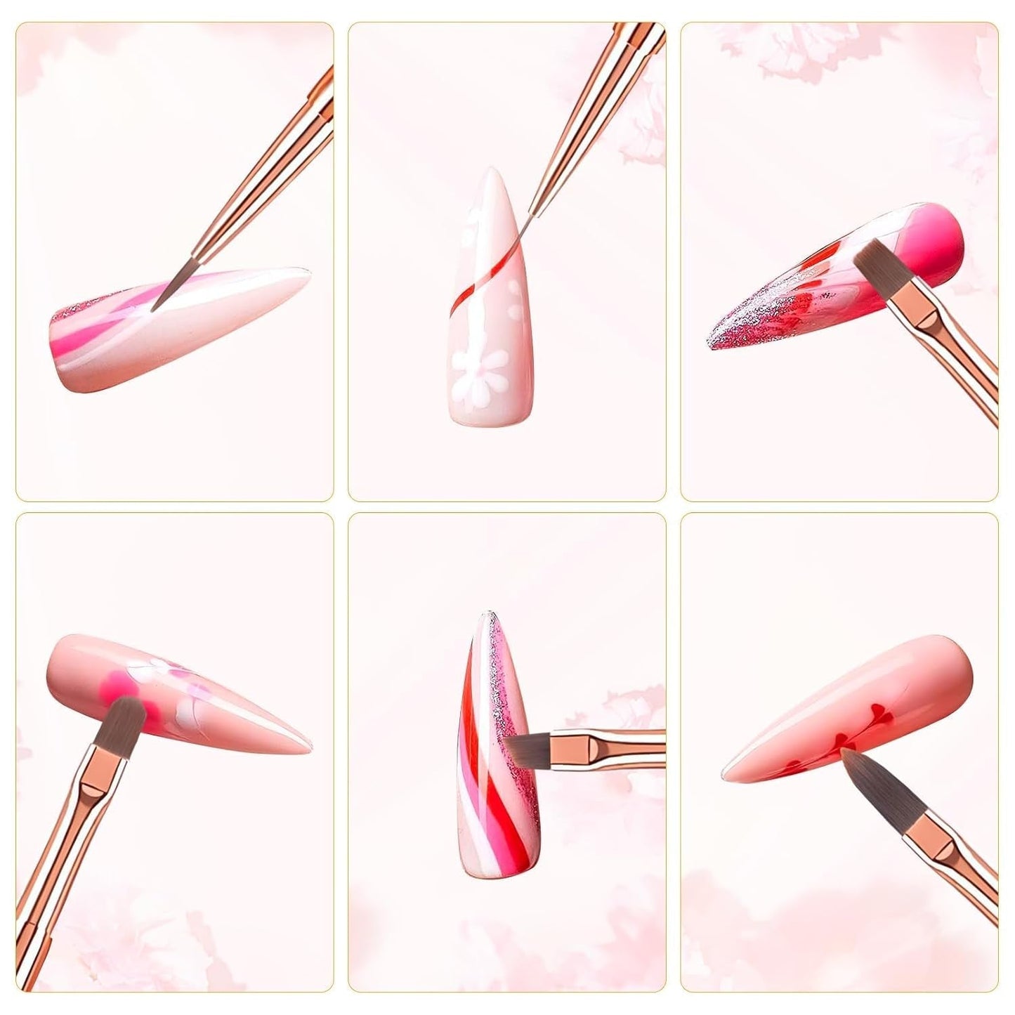 6 st Nagelborstar med lock Nagel UV Gel Akryl Nagelborste Nagel Gel Borste Delvis Nail Art Borste Set