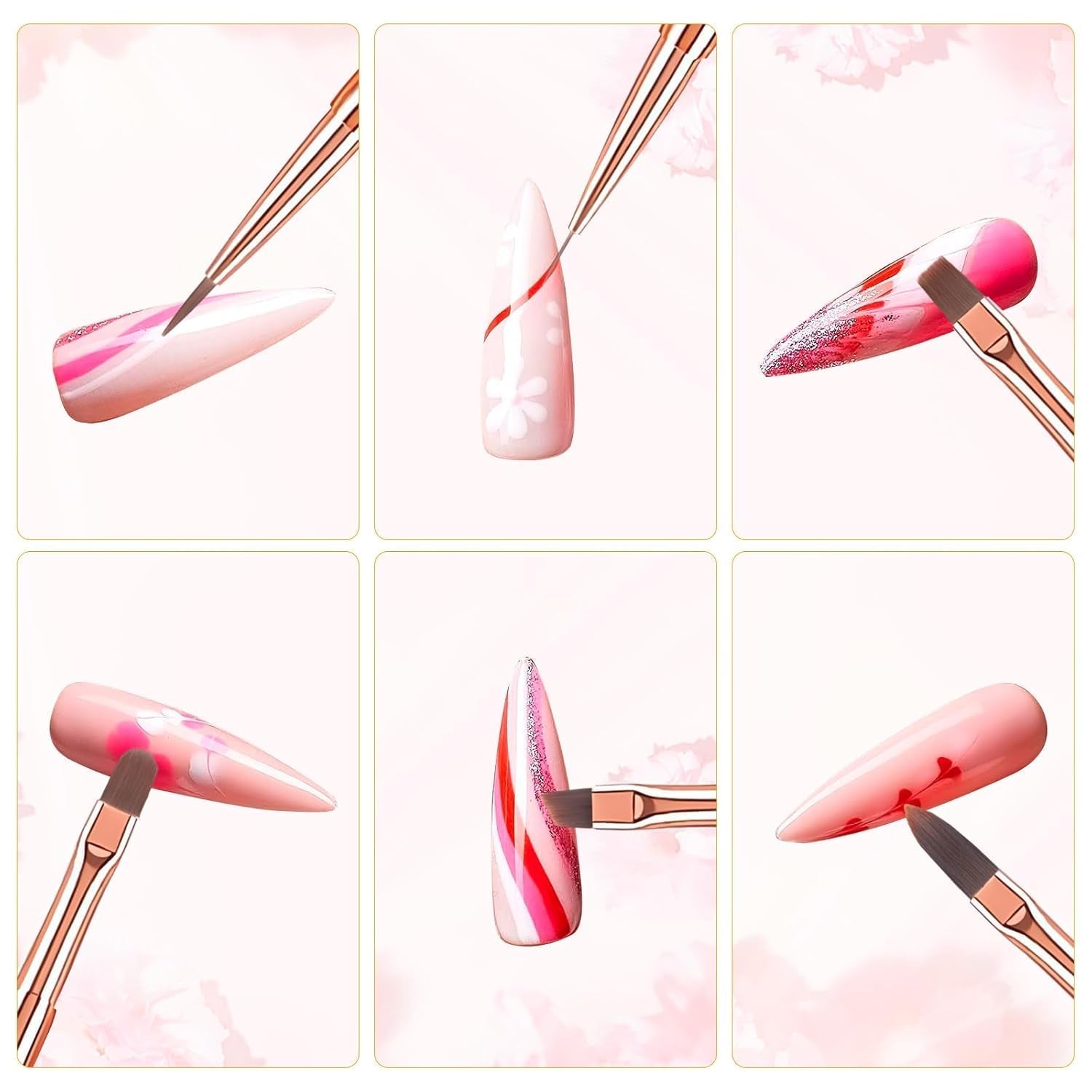 6 st Nagelborstar med lock Nagel UV Gel Akryl Nagelborste Nagel Gel Borste Delvis Nail Art Borste Set