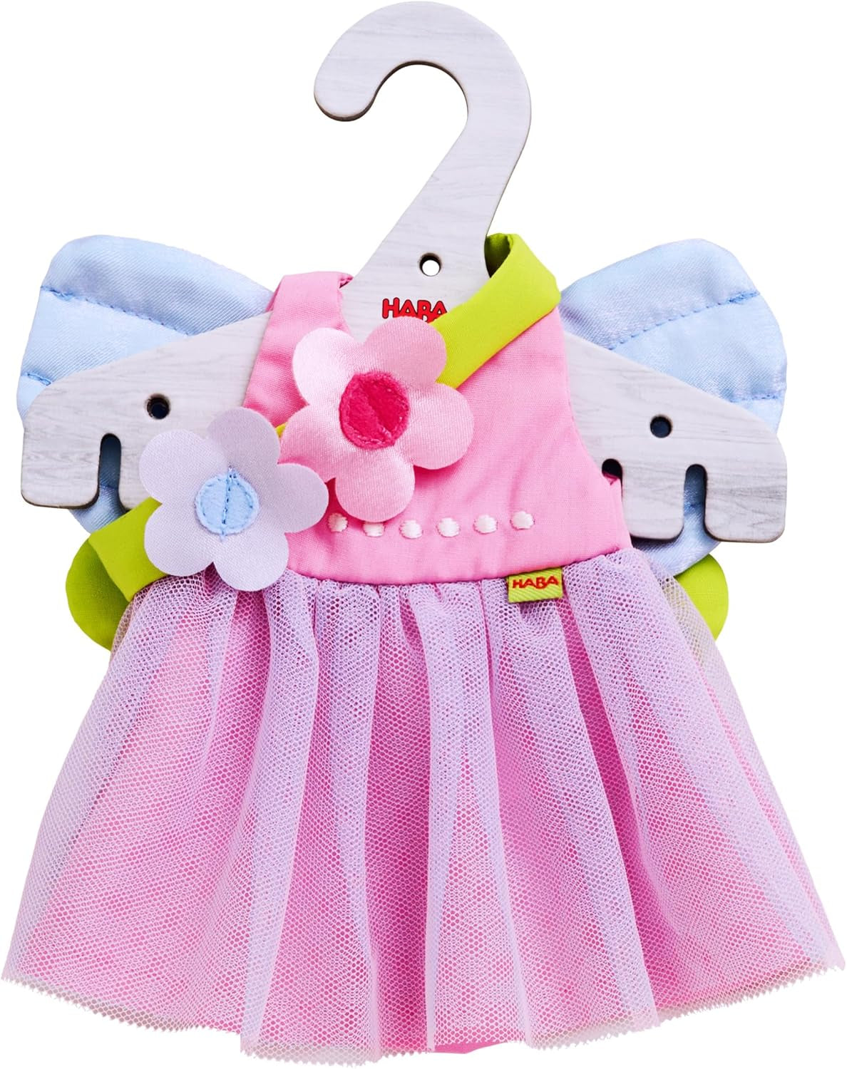 HABA Fairy Magic Doll Kläder - 2 delar set för 18 månader och uppåt dockor (30 cm) - Tyllklänning med vingar, blomma hårband ingår - 1306243001