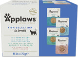 Applaws 100 % naturligt vått kattfoder Fiskvalspåsar i buljong - förpackning med 24 påsar x 70 g