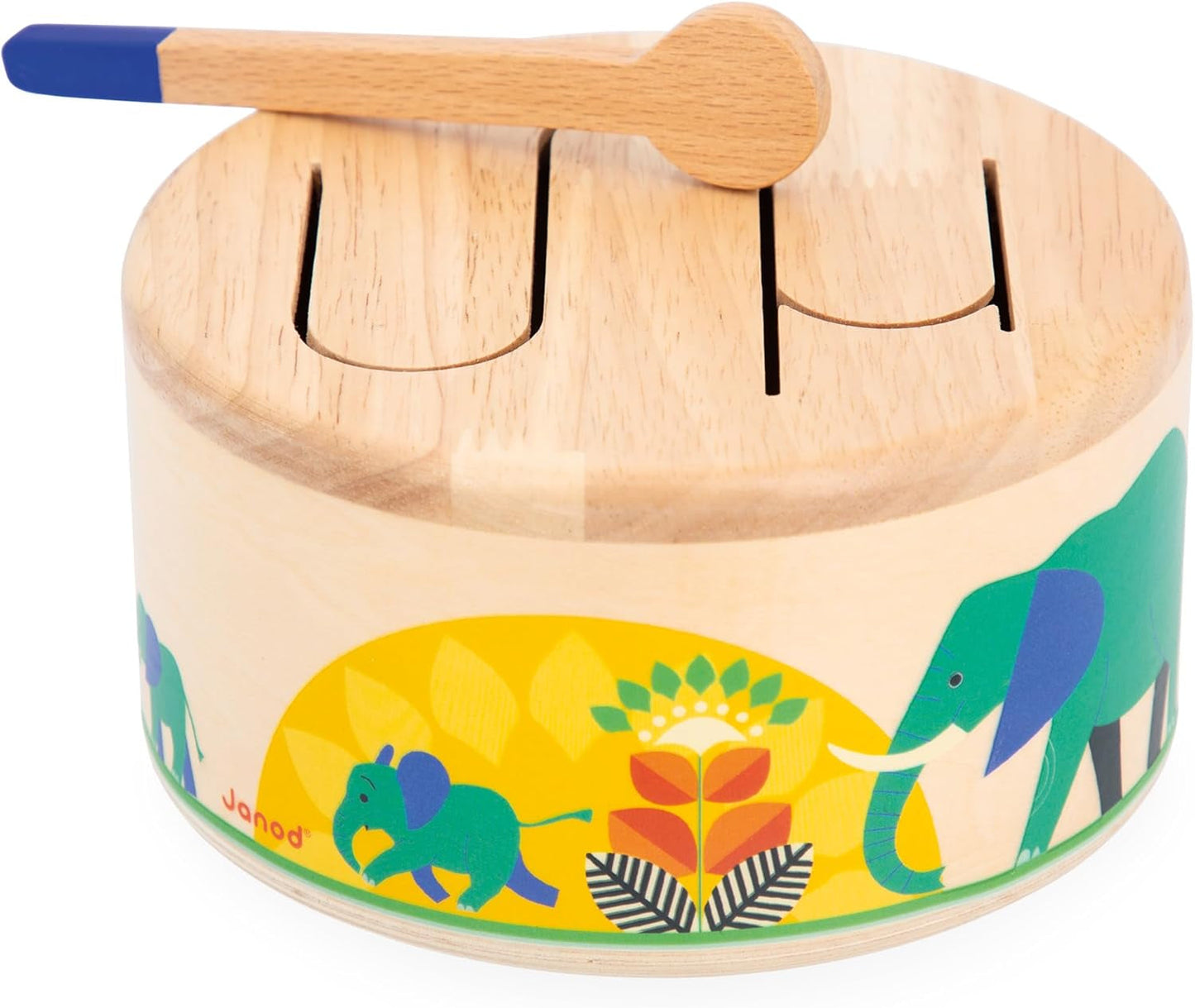 Janod - Gioia Drum - FSC trätrumma + trumma - Rollspel och tidig musikalisk utbildning - Akvarell - Från 18 månader, J07650 Bebe Toys Naty Shop