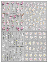 JMEOWIO 3D Nagelsticker Frühling Blume Nail Art Sticker Selbstklebend Nagelaufkleber 5D Stereoskopisk Blumen Dekoration Nageldesign Zubehör 4 Blatt