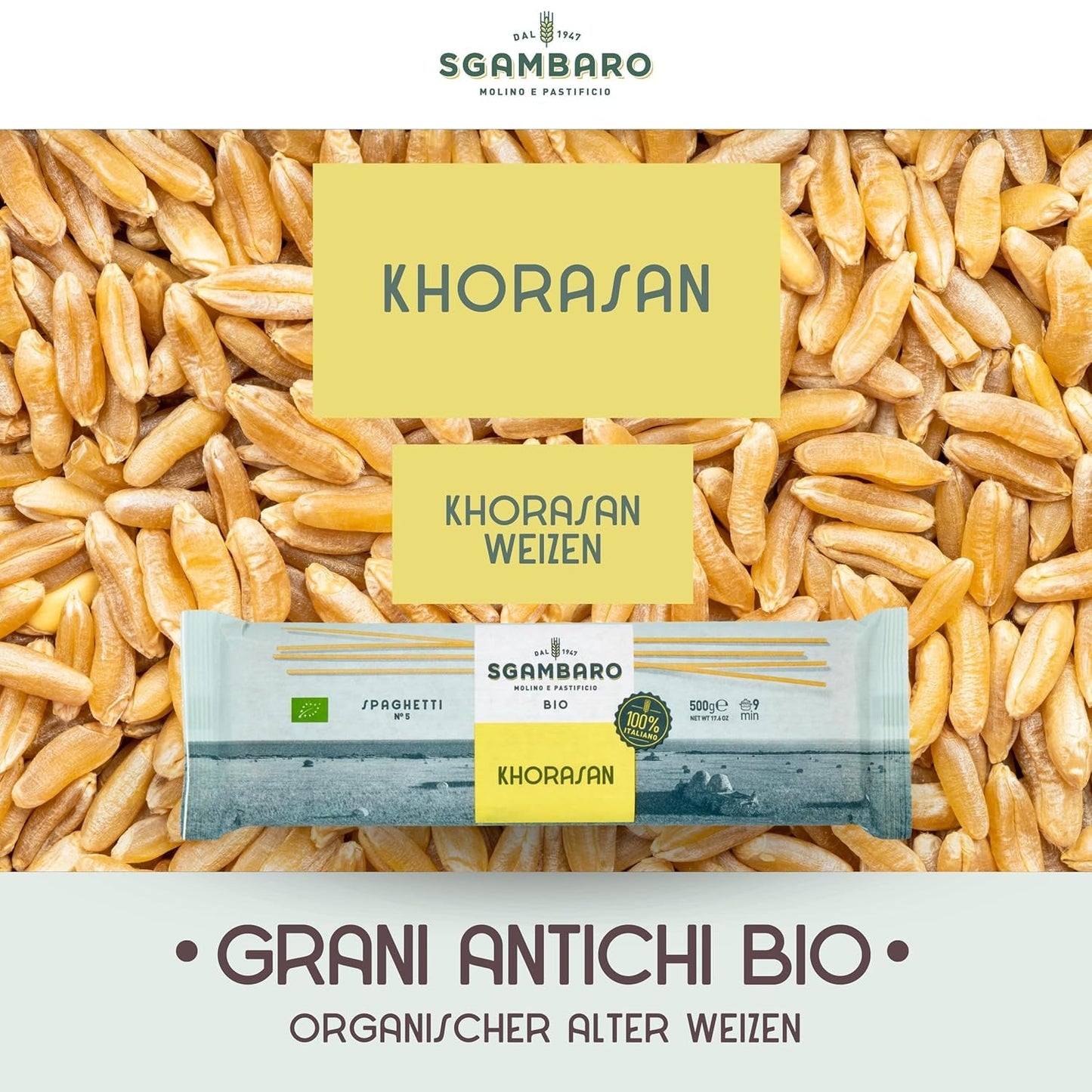 Ekologisk spaghettipasta nr. 5 - 500 g Khorasan-vete – Urgammalt vete, proteinrikt, 100 % italienskt odlat – Mångsidigt i köket och rikt på näringsämnen
