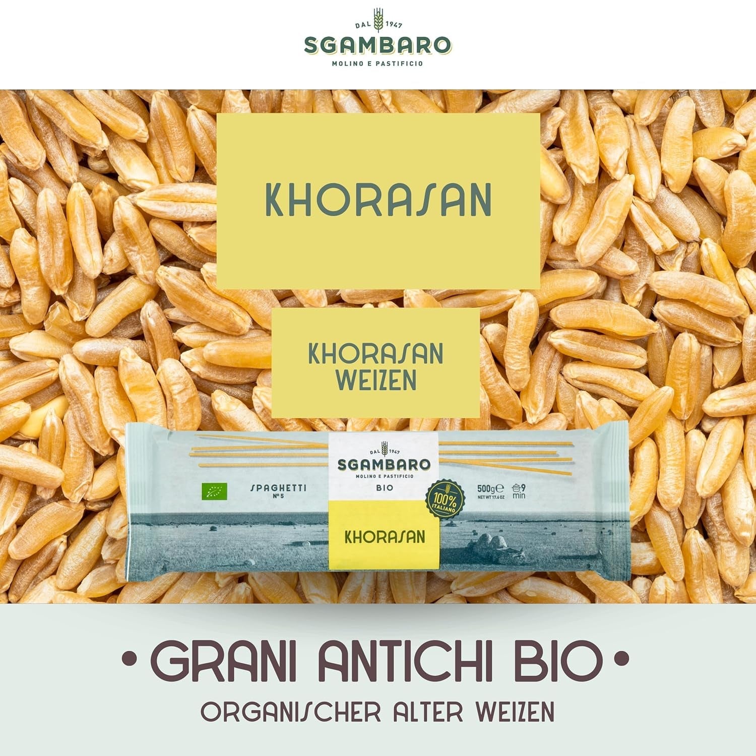 Ekologisk spaghettipasta nr. 5 - 500 g Khorasan-vete – Urgammalt vete, proteinrikt, 100 % italienskt odlat – Mångsidigt i köket och rikt på näringsämnen