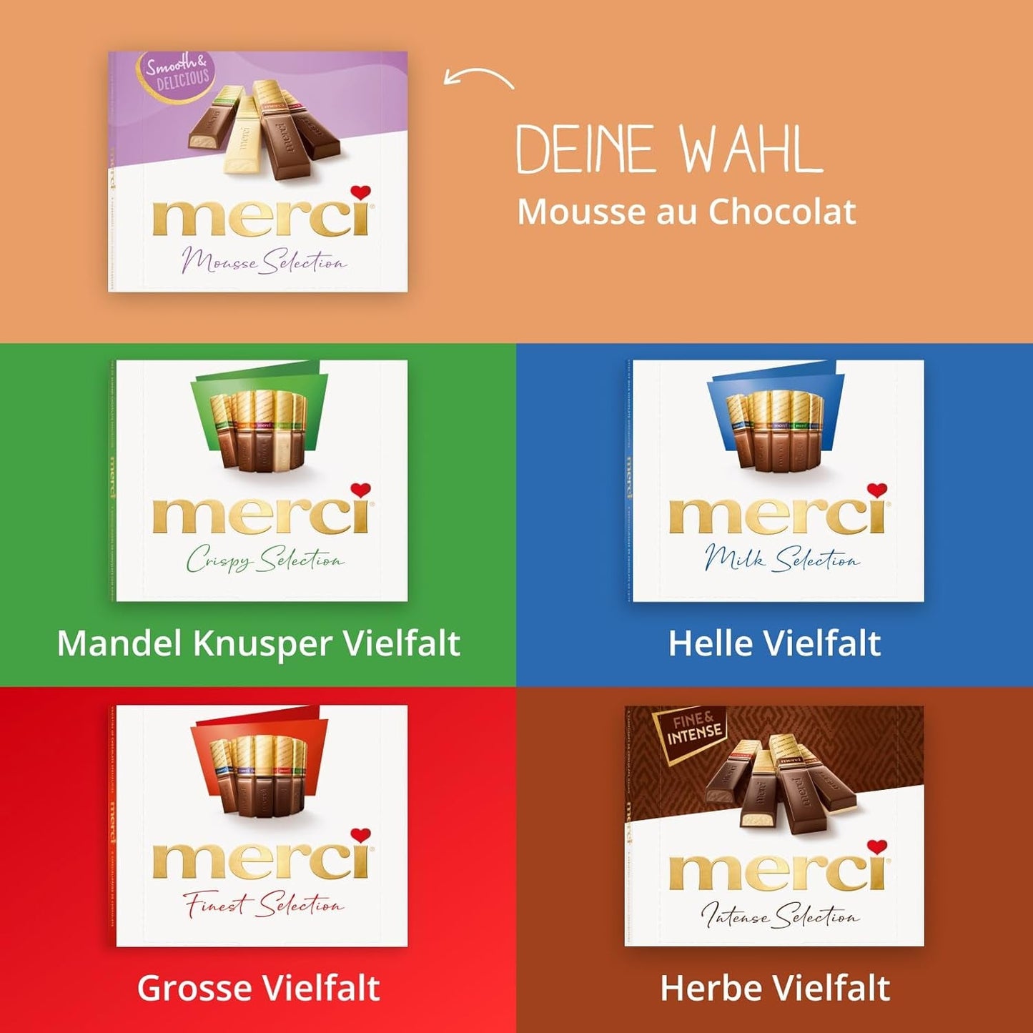 merci Finest Selection Mousse au Chocolat Variety – 1 x 210 g – Specialiteter Utsökt chokladmousse – Fyllda och ofyllda praliner
