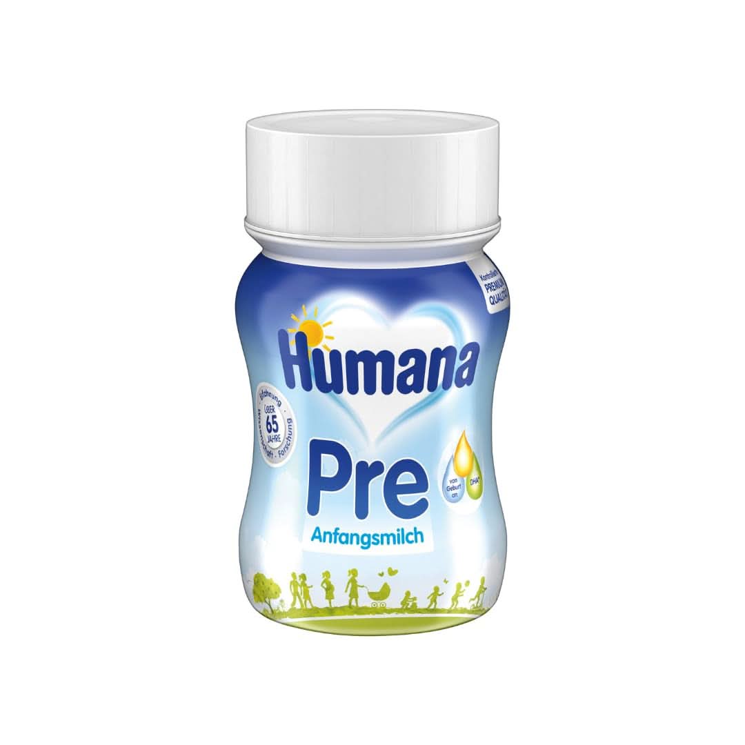 Humana Initial Milk Drickfärdig, från födseln, Drickfärdig mjölk för spädbarn, Förutom bröstmjölk eller som ensam förmat, Barnmat med endast DHA och laktos, 24 x 90 ml Naty Shop Standardtitel