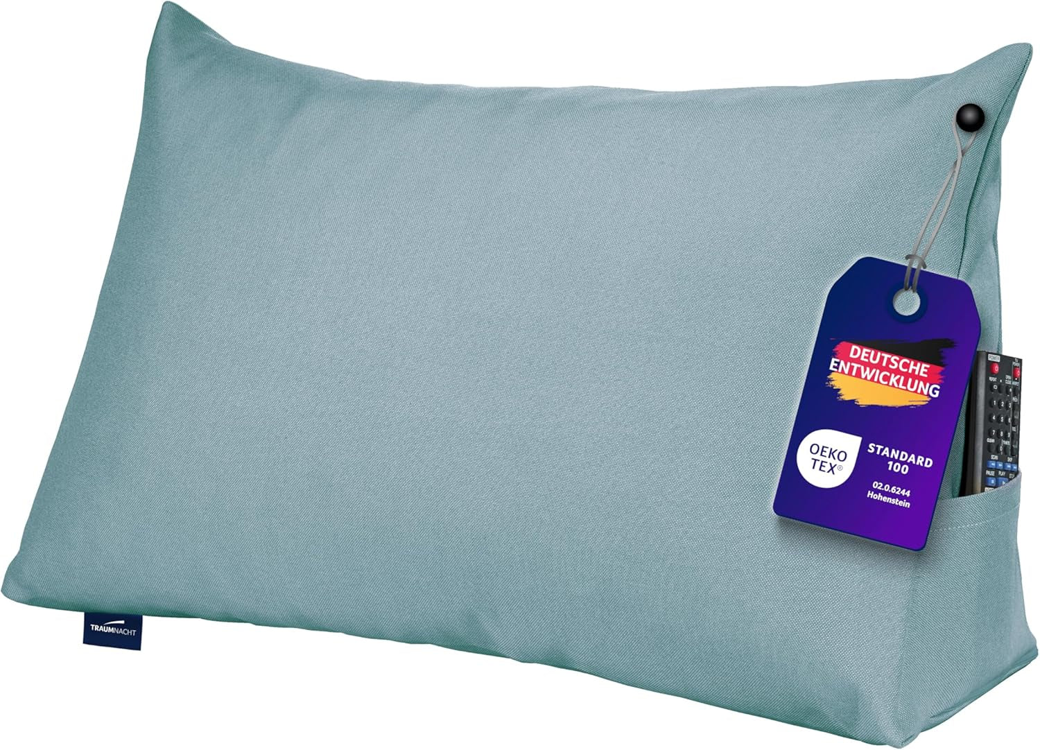 Läskudde Traumnacht Mysig Ryggkudde, 70 x 40 cm mörkgrå, avtagbart och tvättbart överdrag av 100 % polyester, praktisk sidficka, Oeko-Tex certifierad, tillverkad enligt tyska kvalitetsstandarder