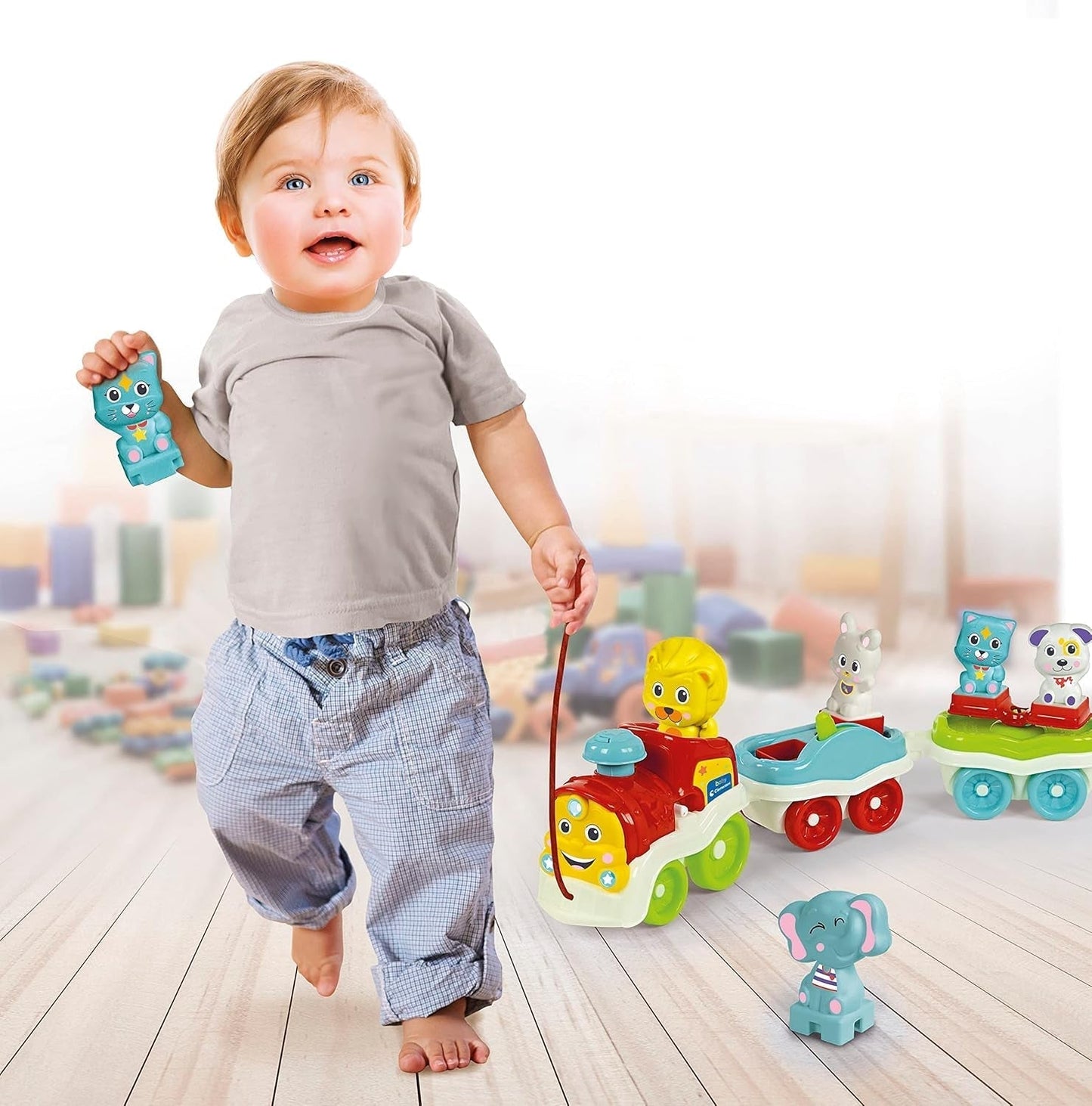 Clementoni Animali-3 Talking Interactive Expandable Electric Train Toy for 1 Year Old Baby (italiensk version) Tillverkad i Italien Flerfärgad 17740 Jucarii Bebe Naty Shop