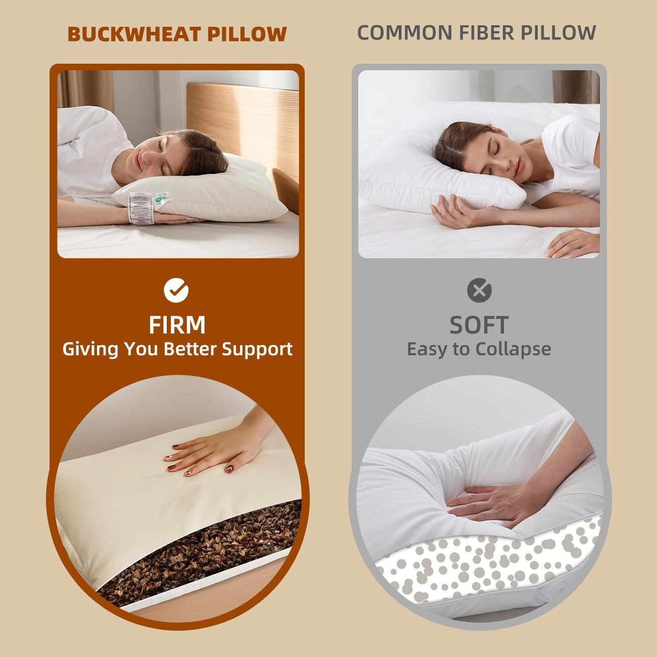 LOFE Organic Bovete Sovkudde 14" X 20" Justerbar Andas Cool Sleep cervikalt stöd för rygg- och sidosliprar (tartariskt boveteskrov) Naty Shop Standardkuddar