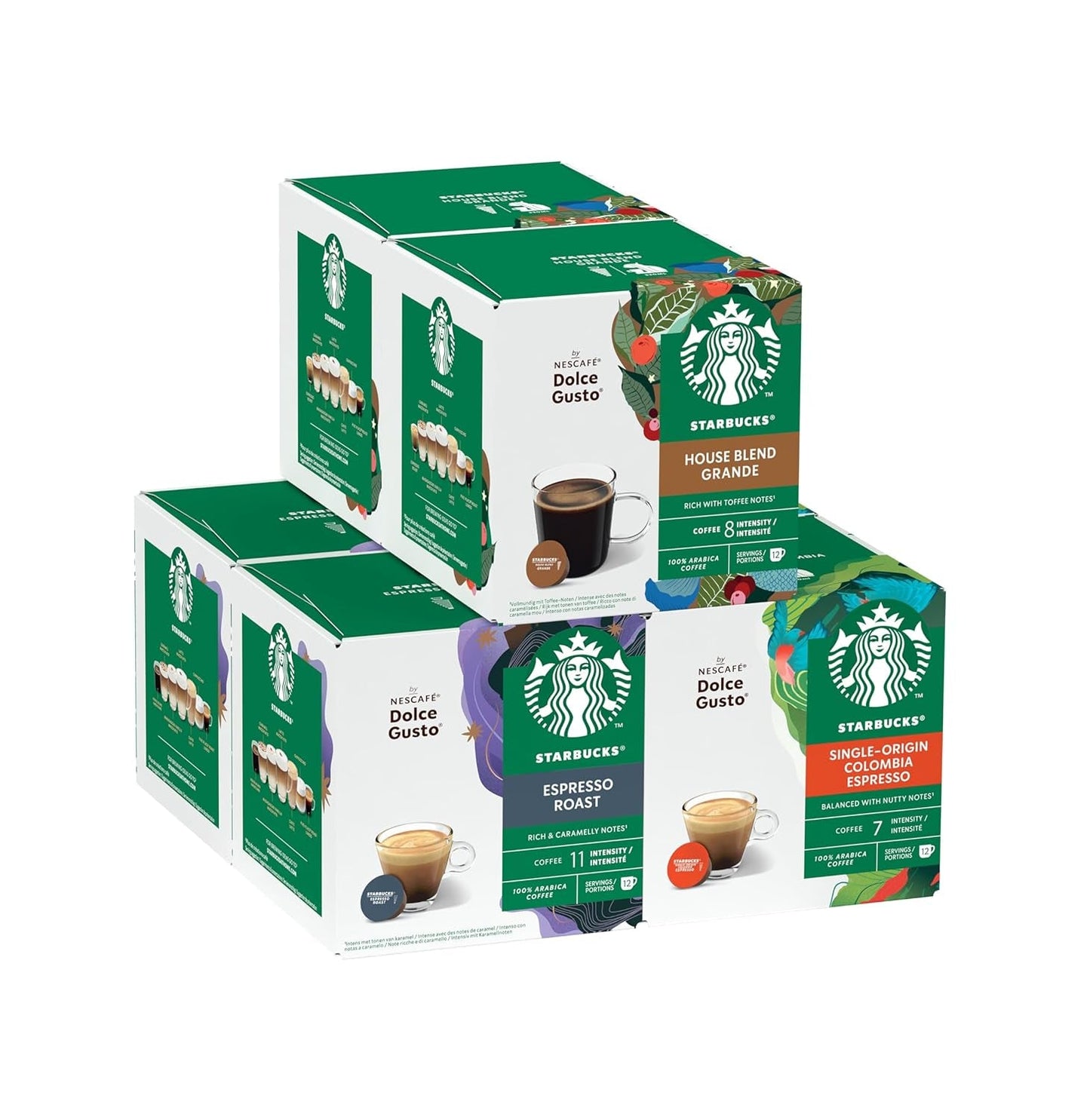 STARBUCKS Probierset, Espresso-Varianten av Nescafé Dolce Gusto Kaffeekapseln 6 x 12 (72 Kapseln) - Exklusiv bei Amazon