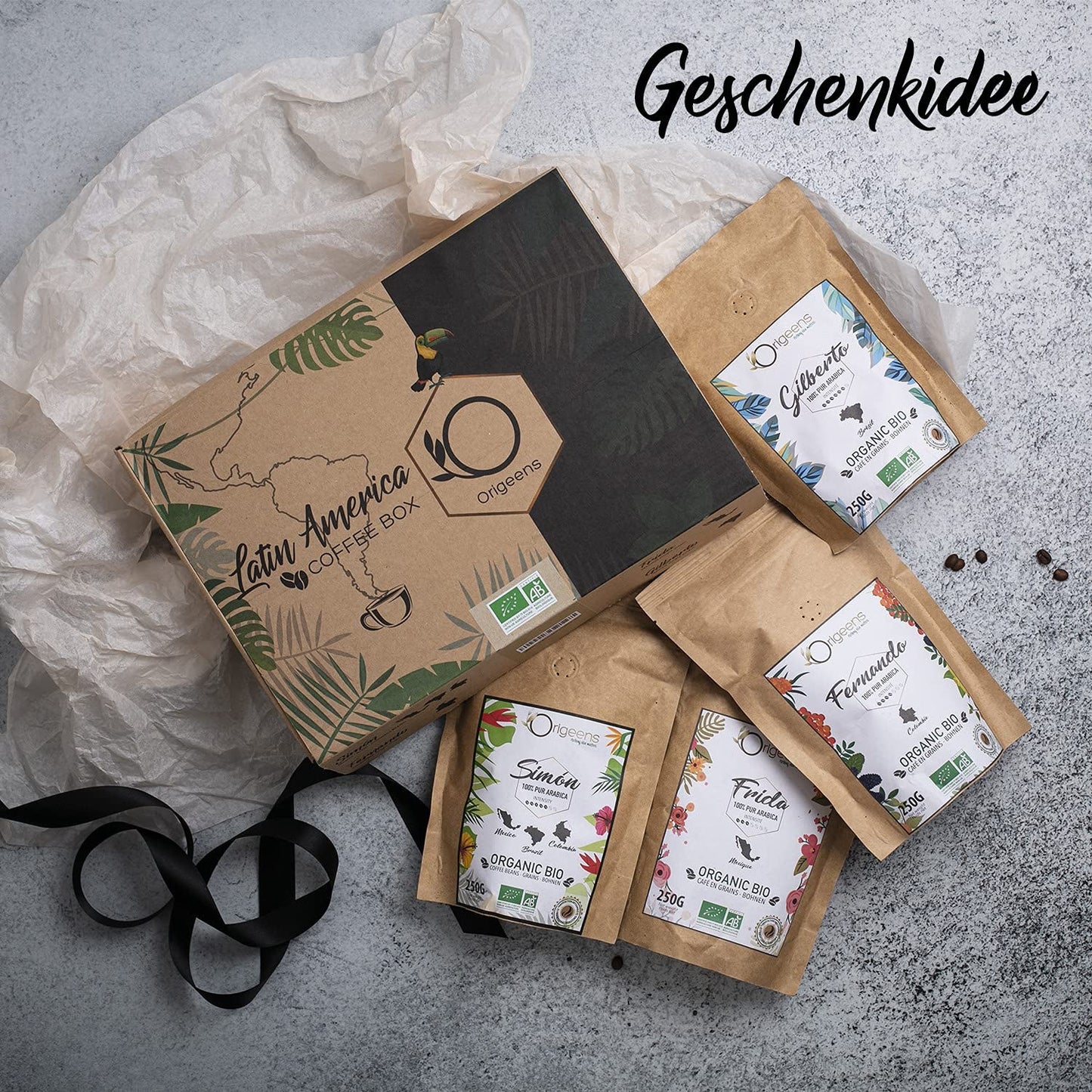 ORIGEENS Bio Kaffeebohnen Probierset 1kg | Premium Bio Arabica Kaffee Ganze Bohnen Set 4x250g | Traditionell Röstung | Kaffe Geschenkset