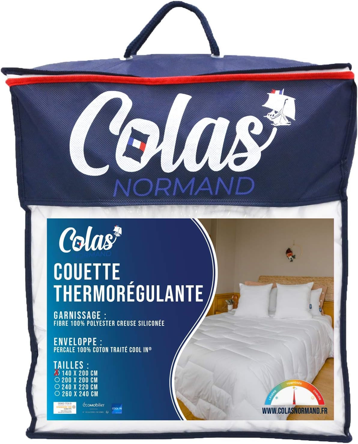 COLAS NORMAND Termoreglerande täcke, Cool In, Tempererat, 140 X 200 Cm, Svett, Optimal ventilation, 100% percale, Fresh Feel, Fransk, 53130255, White Naty Shop Täcken och täcken Vita 140X200 Cm
