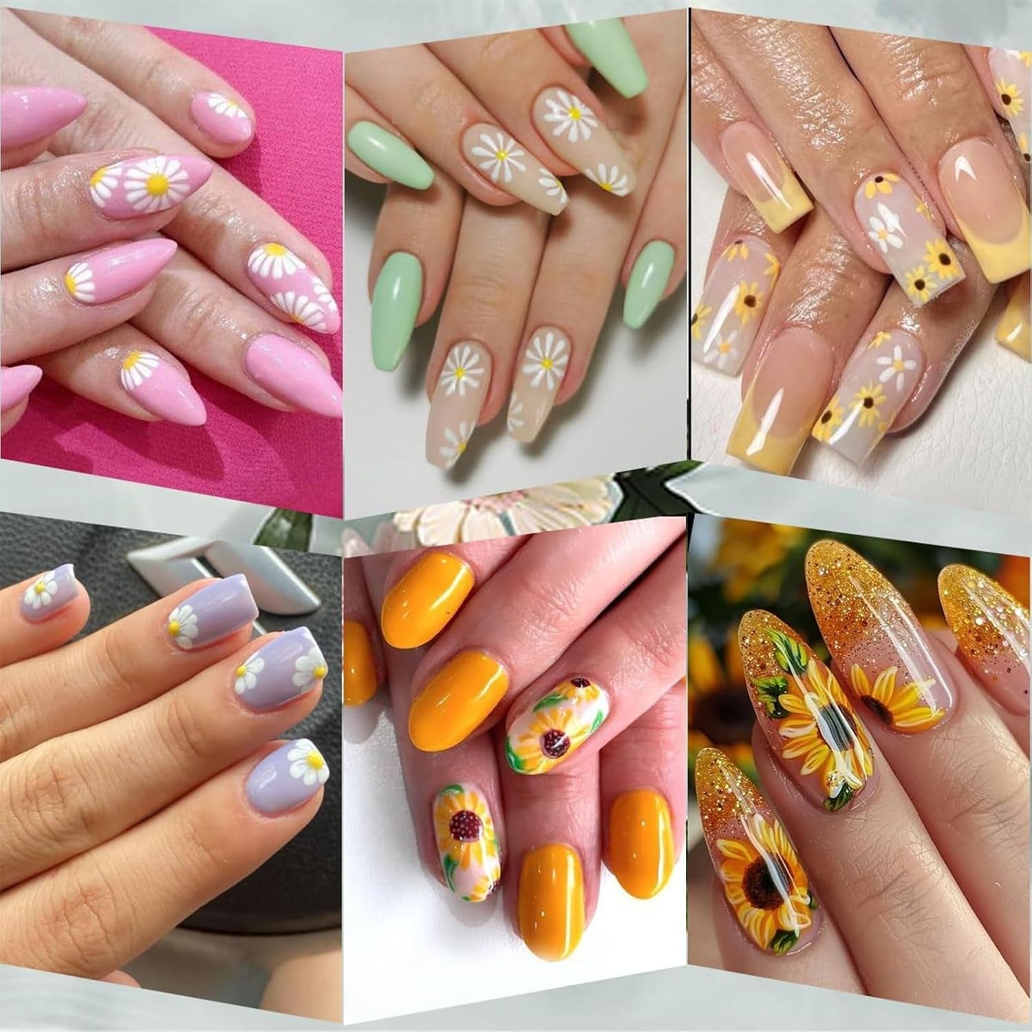 12 ark 3D-effekt Nagelklistermärke UV-härdande Långvarig Blomma Nagelklistermärken Gul Vit Daisy Nail Art Stickers