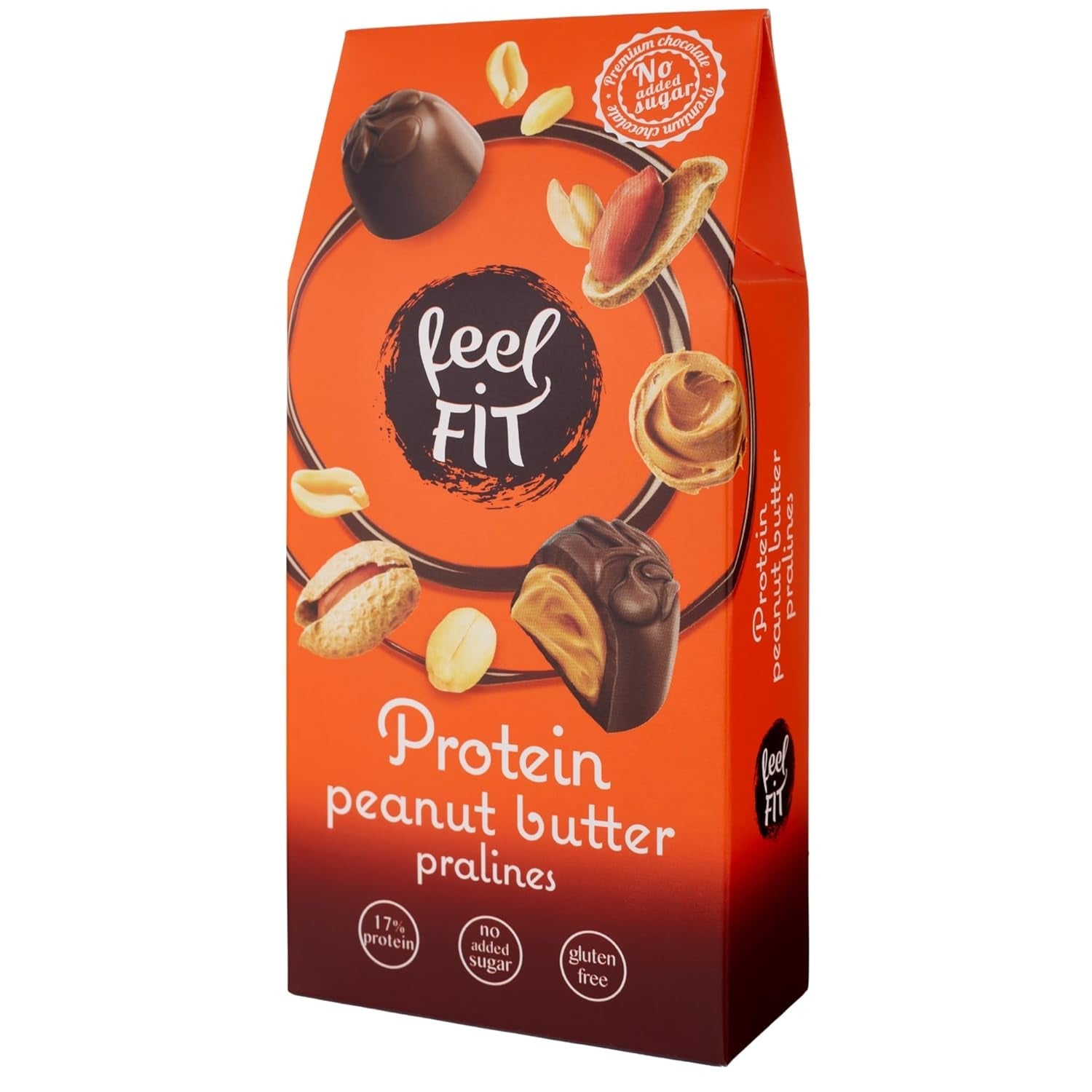 Feel FIT Jordnötssmörproteinpraliner i högkvalitativ mjölkchoklad, utan tillsatt socker, 17 % protein, glutenfri 66g (1 förpackning)