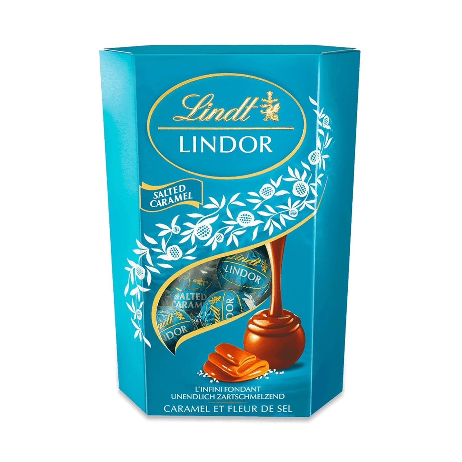 Lindt Choklad | LINDOR Salted Caramel Cornet | 500g | 38 mjölkchokladbollar med saltkolafyllning | Gåva av choklad