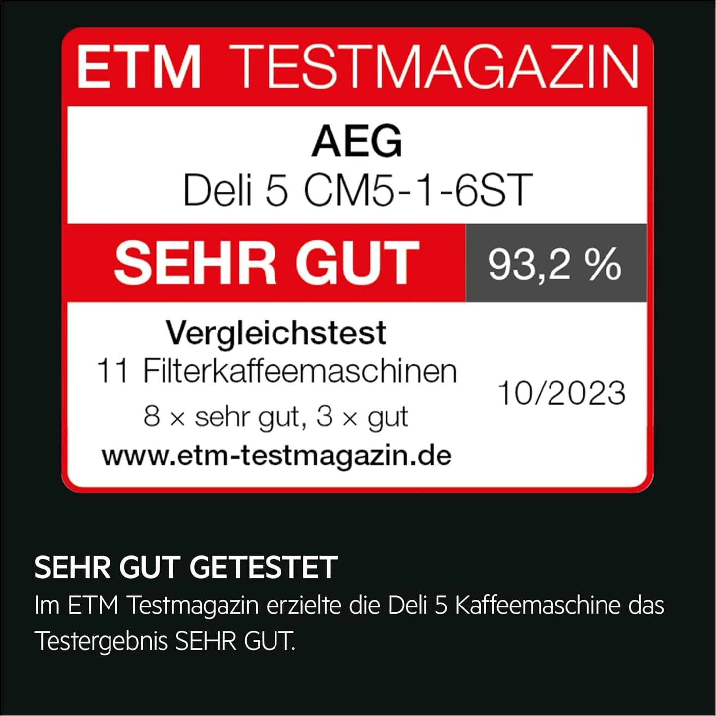 AEG Deli 5 espressomaskin, 1,5 l, programmerbar timer, varmhållningsfunktion, säkerhetsstopp, vattennivåindikator, optimal dosering, antidroppfunktion, rostfritt stål, CM5-1-6ST
