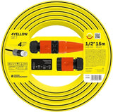 Trädgårdsslang Cellfast GUL, lätt, slitstark, 4-lagers, med sprinkler, UV- och algbeständig, vridbeständig, REACH-teknik, 20 bar, -10/+50°C, 1/2" stängning, 15m
