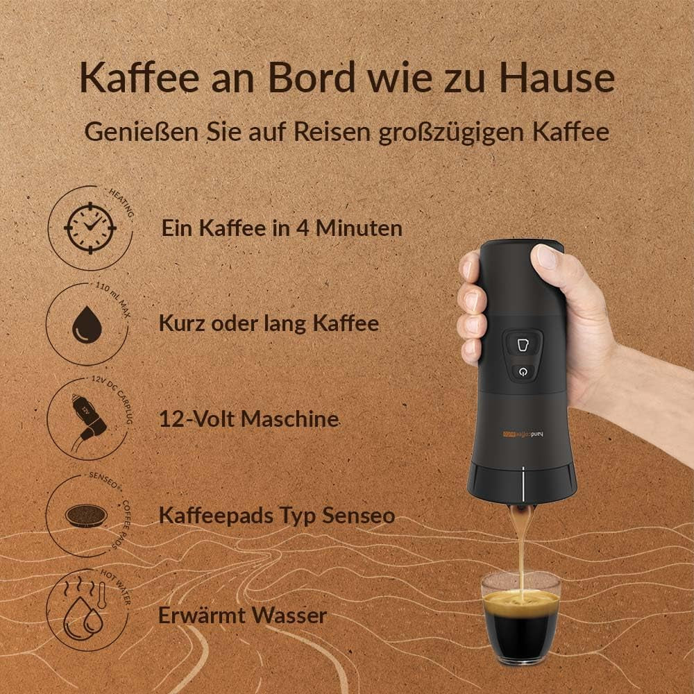 Handpresso - Handkaffe Auto 21000 | 12V bil espressomaskin - 12 volt espressomaskin för bilar | Senseo Pad Espressobryggare för bilar - 12V Travel Espressobryggare | 12 volt espressor för husbilar