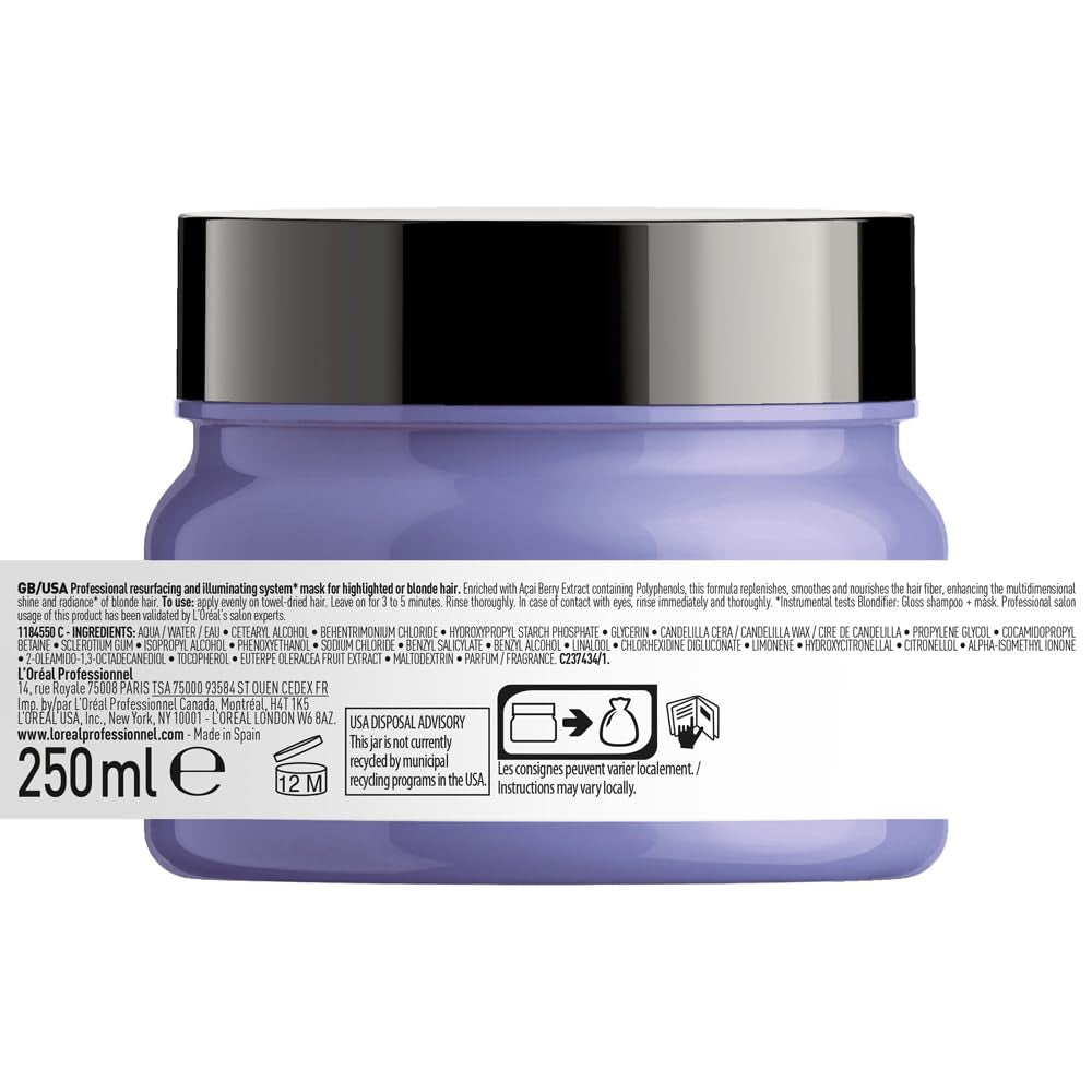 L'Oréal Professionnel | Närande mask för blont och blekt hår, Açai fruktextrakt, Serie Expert, blond mask Naty Shop hårmask