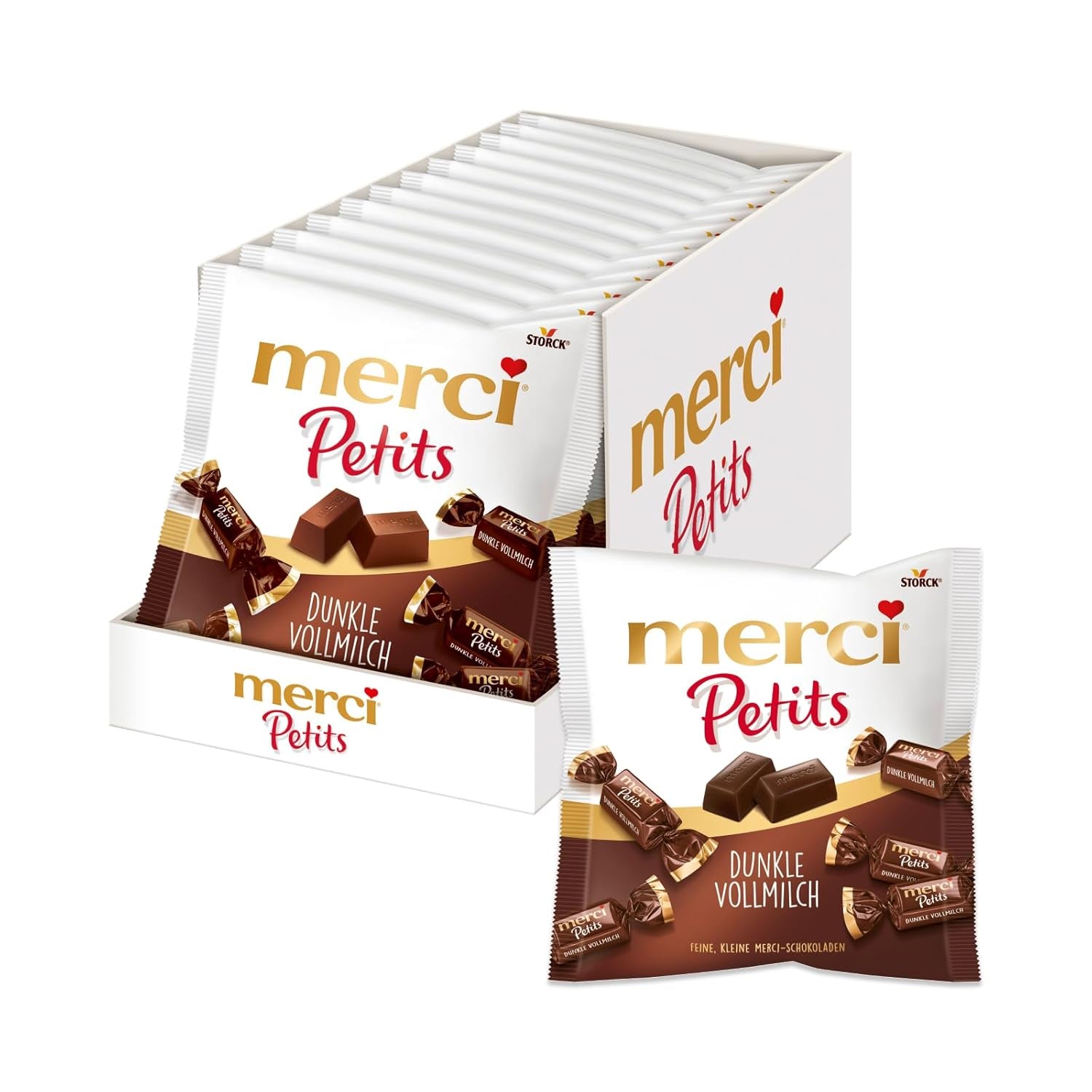 Merci Petits kaffegrädde - 12 x 125 g - Små vita chokladpraliner på fin choklad med kaffegrädde - individuellt inslagna chokladpraliner