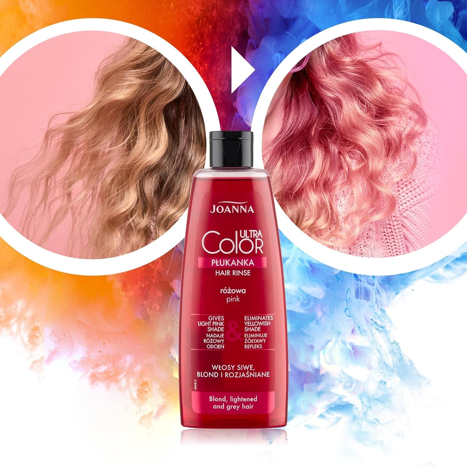 Joanna Ultra Color - Rosa färgbalsam för blont och ljust hår - Pastellrosa - Naturlig glans - Tar bort den gula nyansen från gråblont hår - Tillfällig effekt - 150 ml Hårfärgning Naty Shop