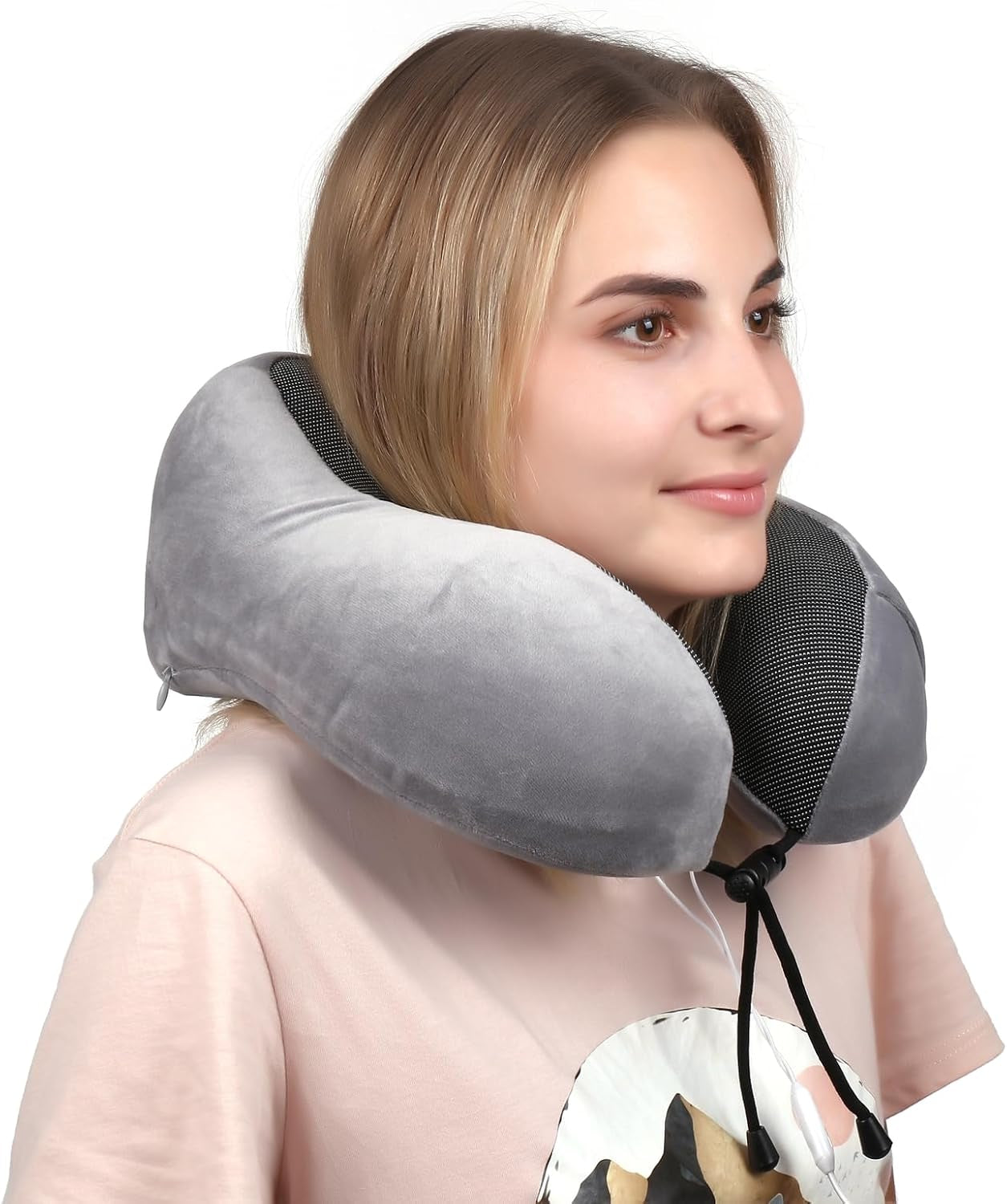 WELLGRO nackkuddsset med 3D-sömnmask och öronproppar - Avtagbart skydd - Memory Foam - Dragkedja - Inklusive förvaringsväska - Resekudde - Valbar färg, Färg: Grå Cervikala ortopediska kuddar Naty Shop