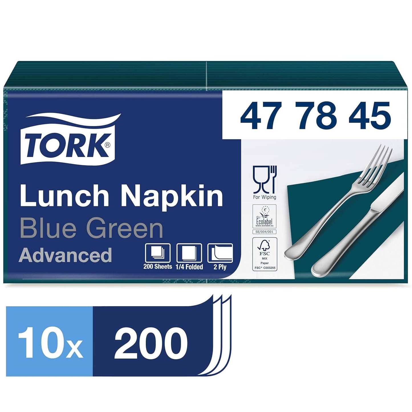 Tork 477840 Lime Lunchservetter / 2-lagers servetter för små måltider eller mellanmål / Avancerad kvalitet / 10 X 200 (2000) pappersservetter / 32,6 X 33 Cm (L X B) / 1/4 vikning